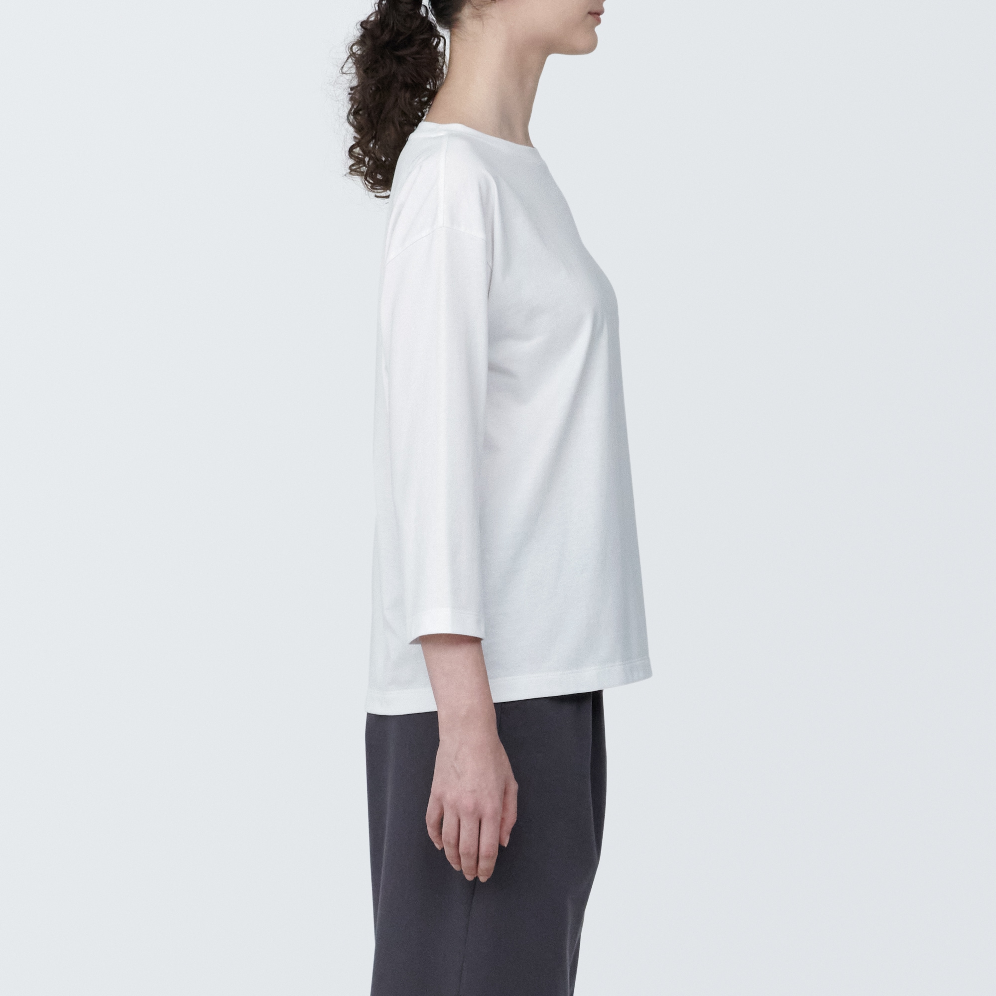 婦人　天竺編みボートネック七分袖Ｔシャツ