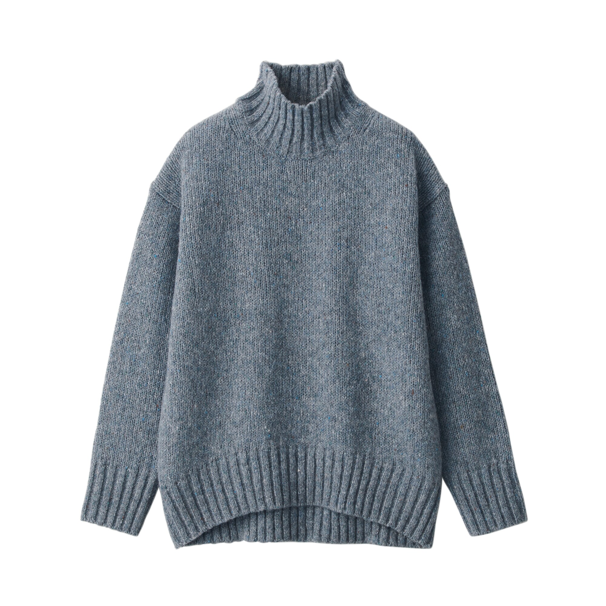 ウールヤク混ネップ糸ハイネックセーター