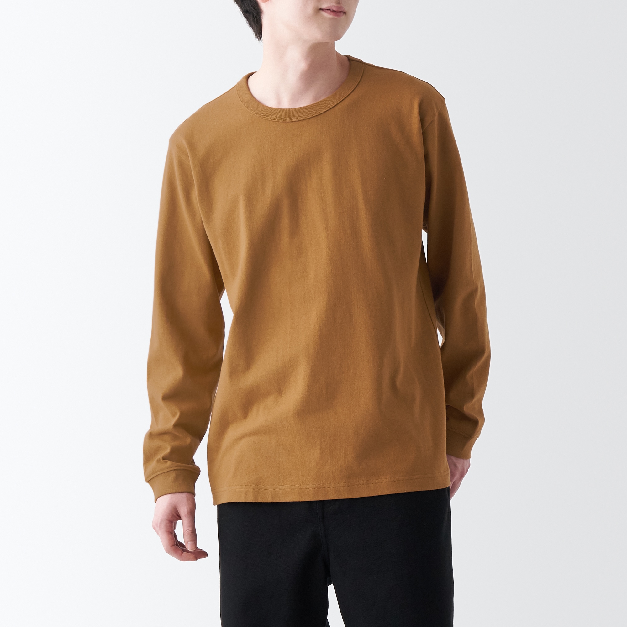 洗いざらし太番手クルーネック長袖Ｔシャツ