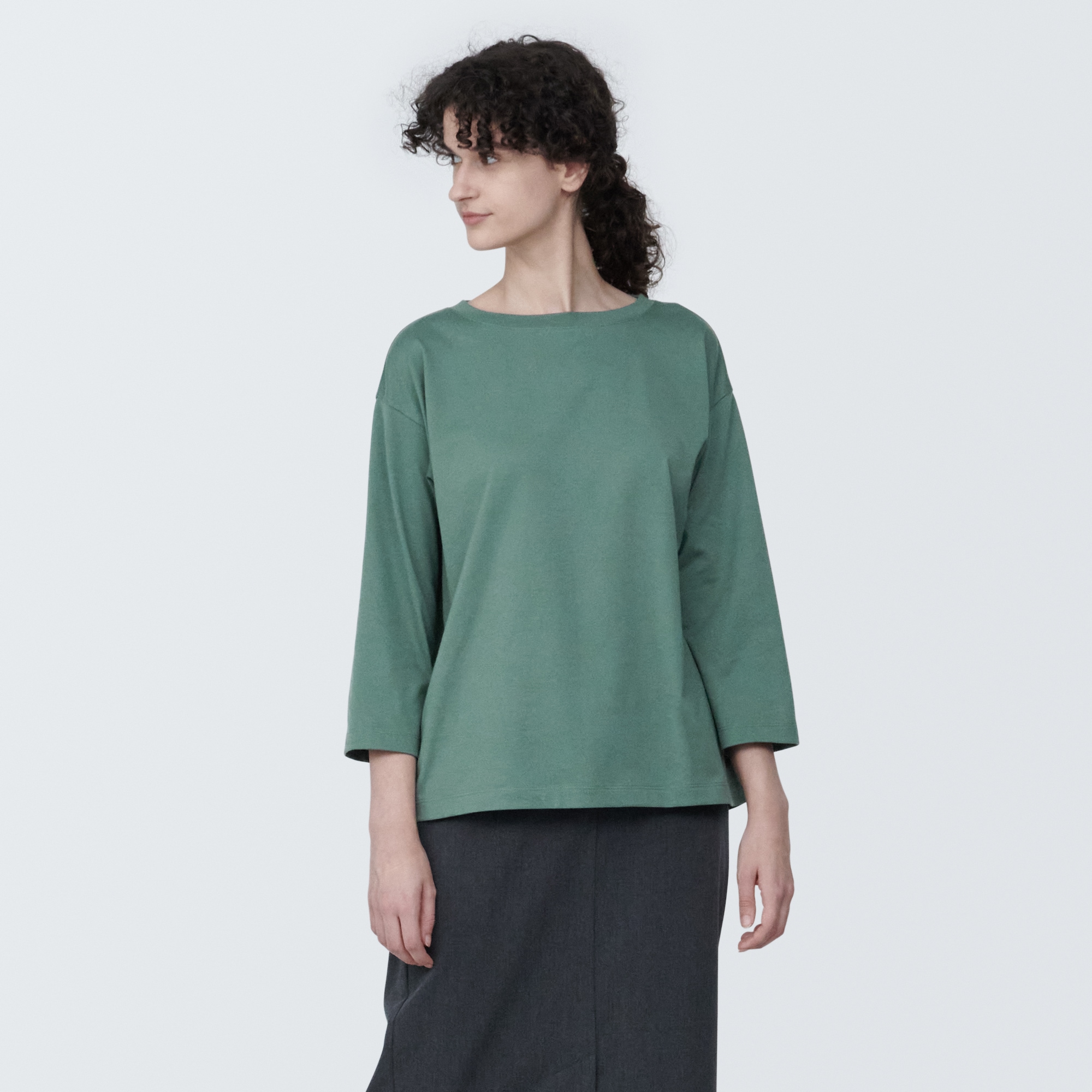 婦人　天竺編みボートネック七分袖Ｔシャツ