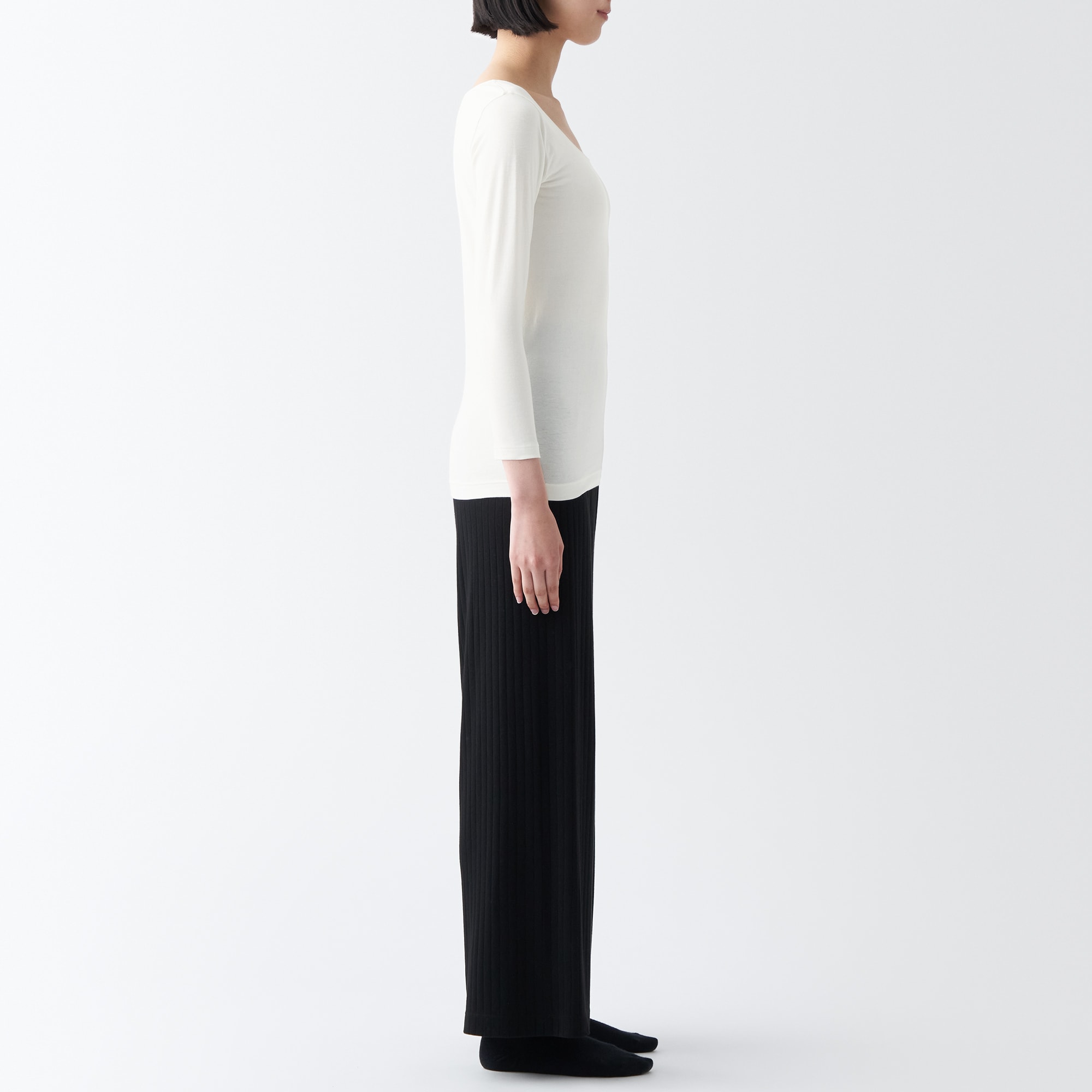 あったか綿　Ｕネック八分袖Ｔシャツ