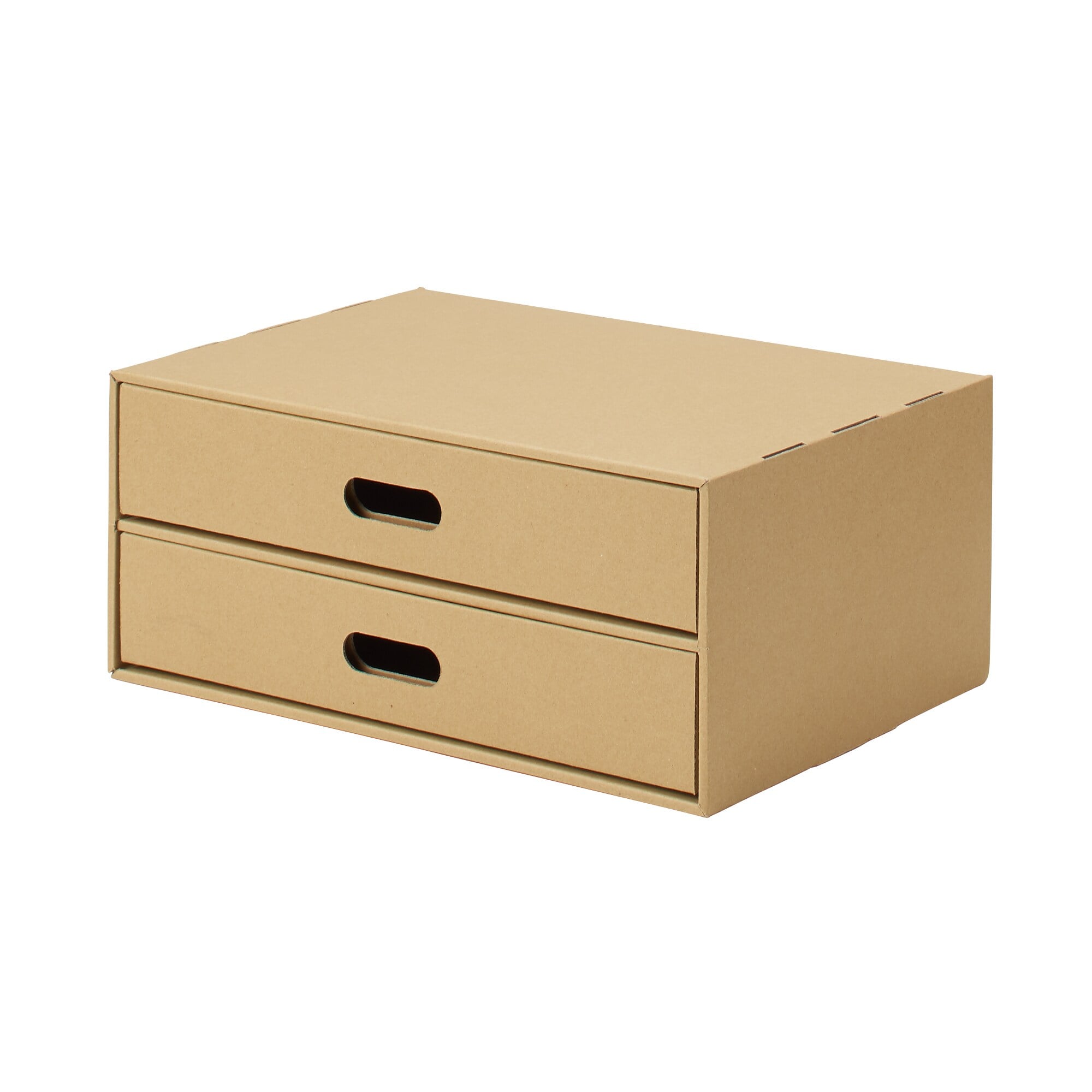 ダンボール収納ケース横ワイド　引出式　ベージュ　２段／約幅３７×奥行２６×高さ１６ｃｍ