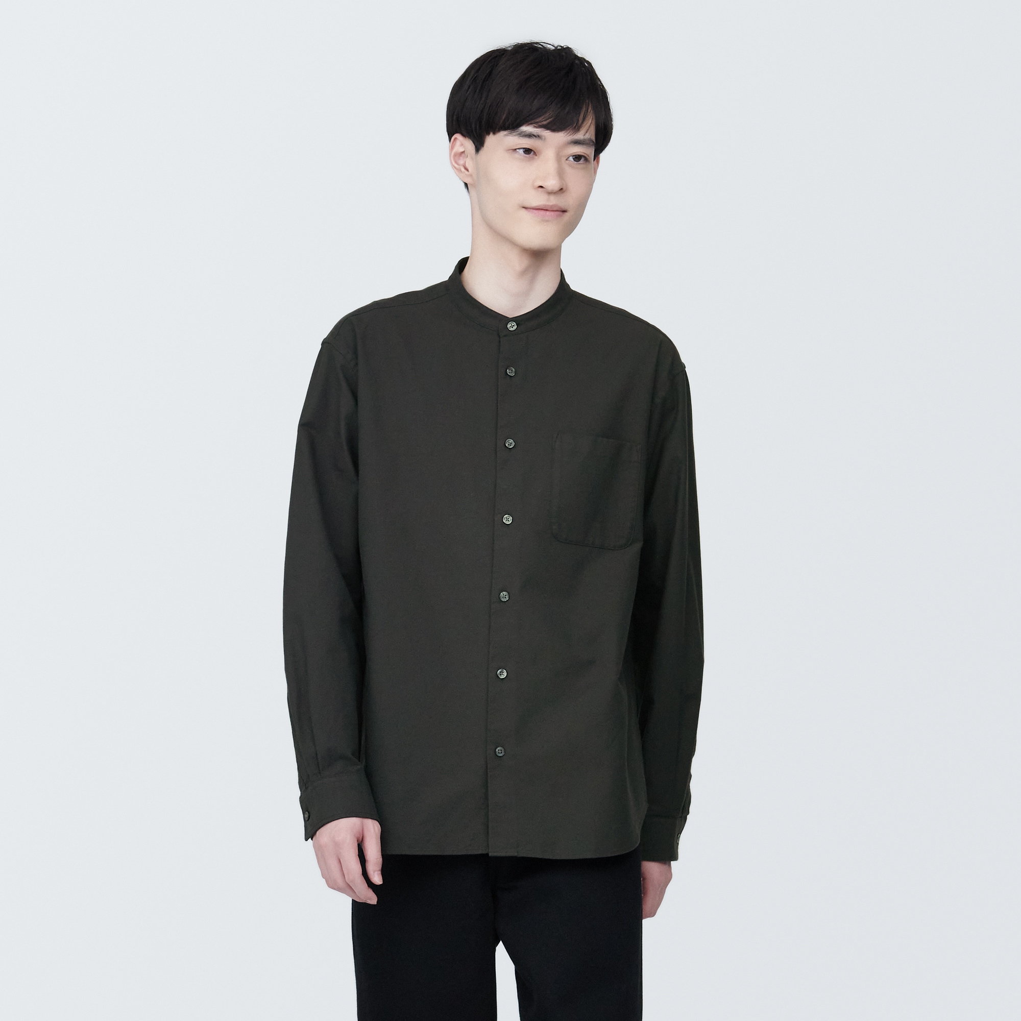紳士　洗いざらしオックススタンドカラー長袖シャツ