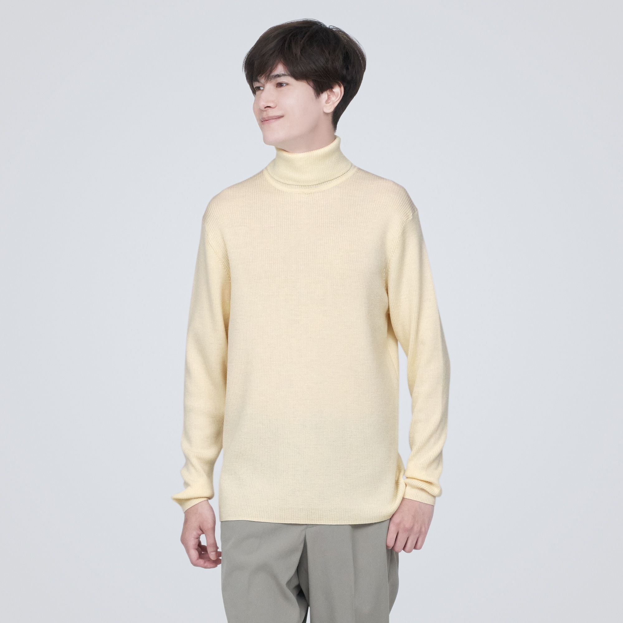 洗えるウールリブタートルネックセーター