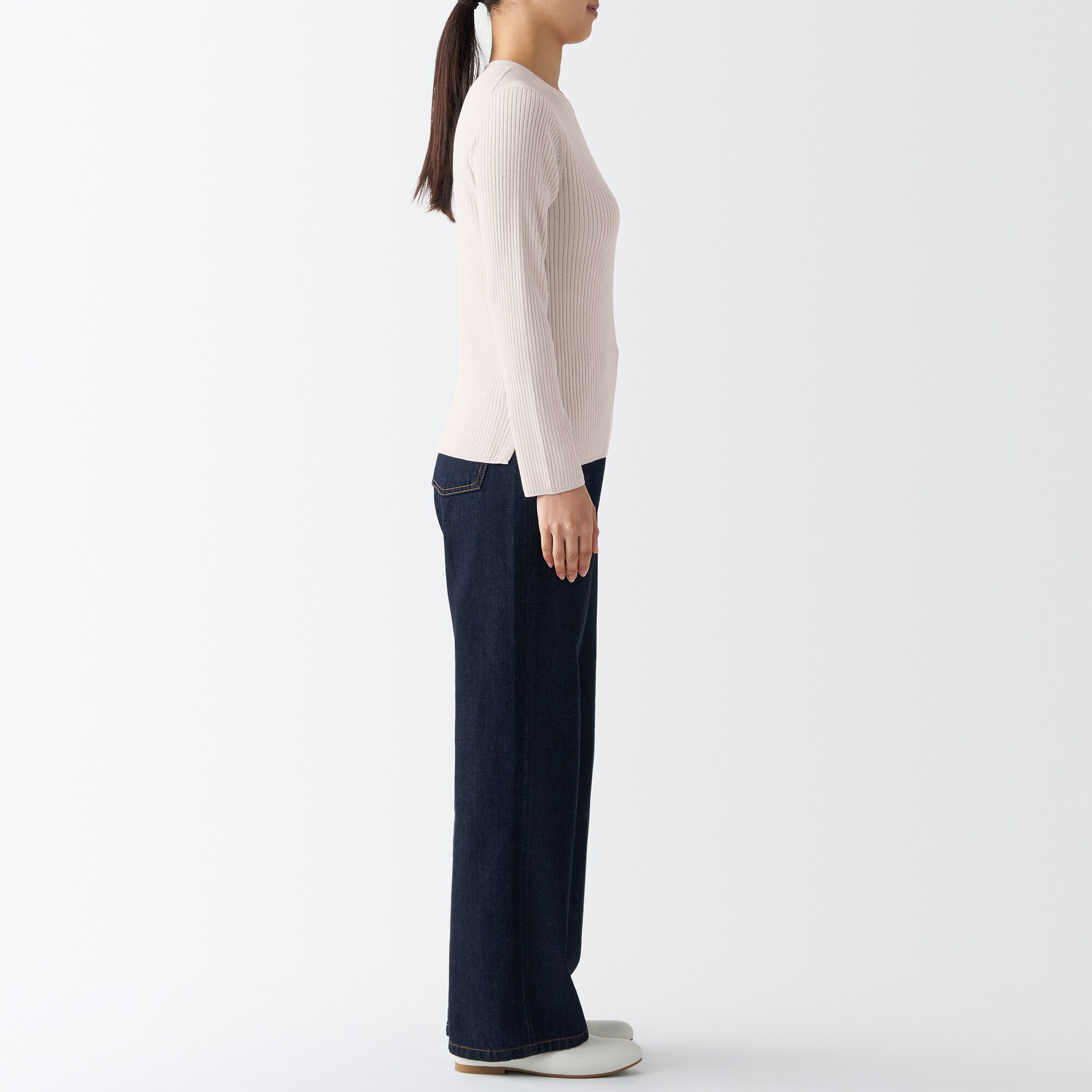 コットンシルクリブクルーネックセーター