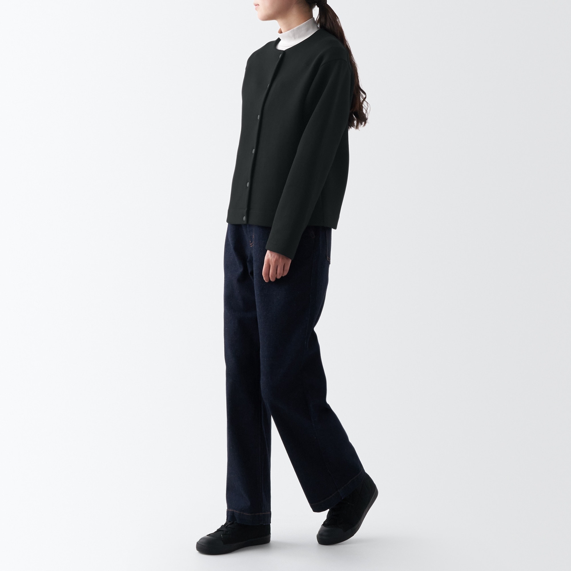 婦人　二重編みクルーネックスウェットカーディガン