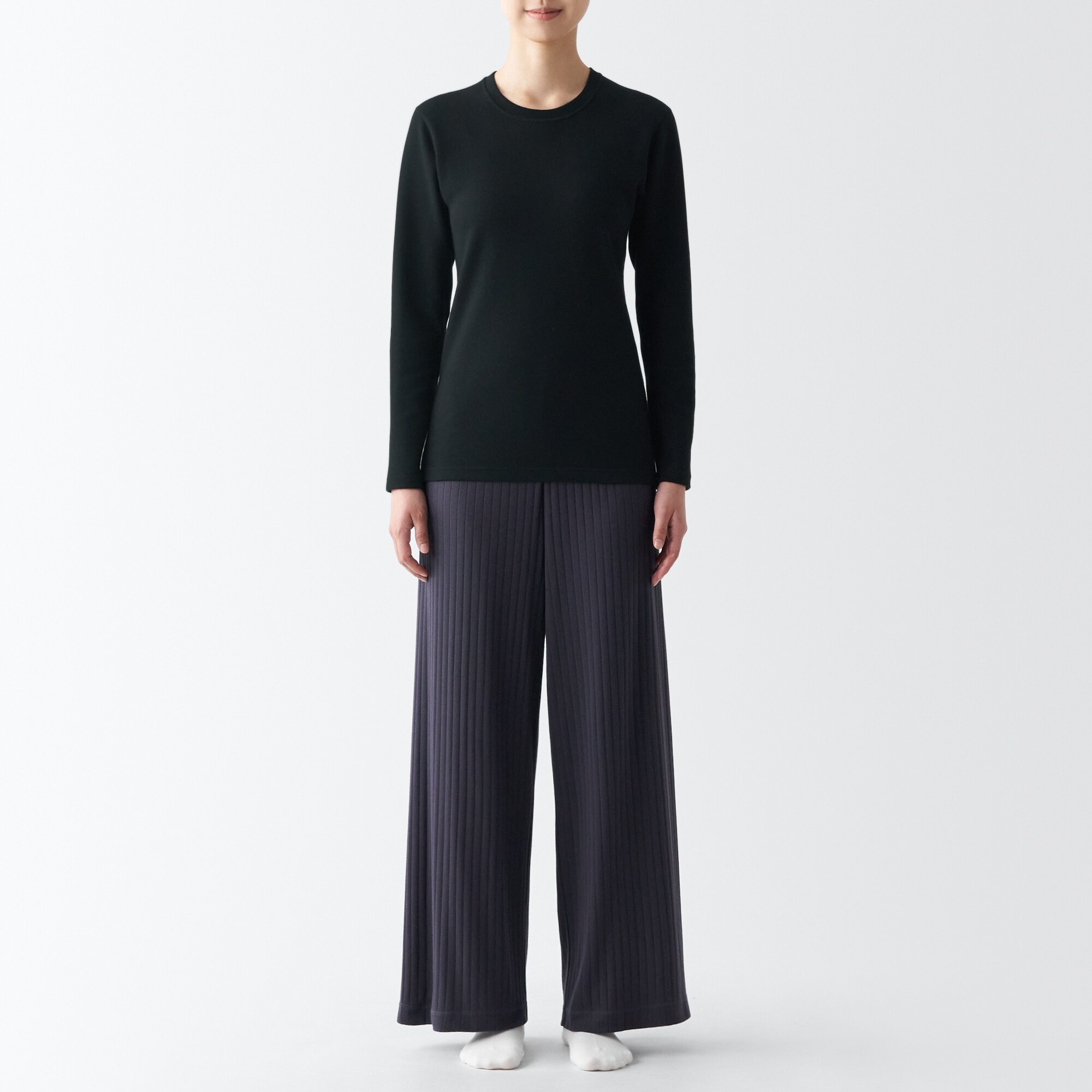 あったか綿　ウール　クルーネック長袖Ｔシャツ