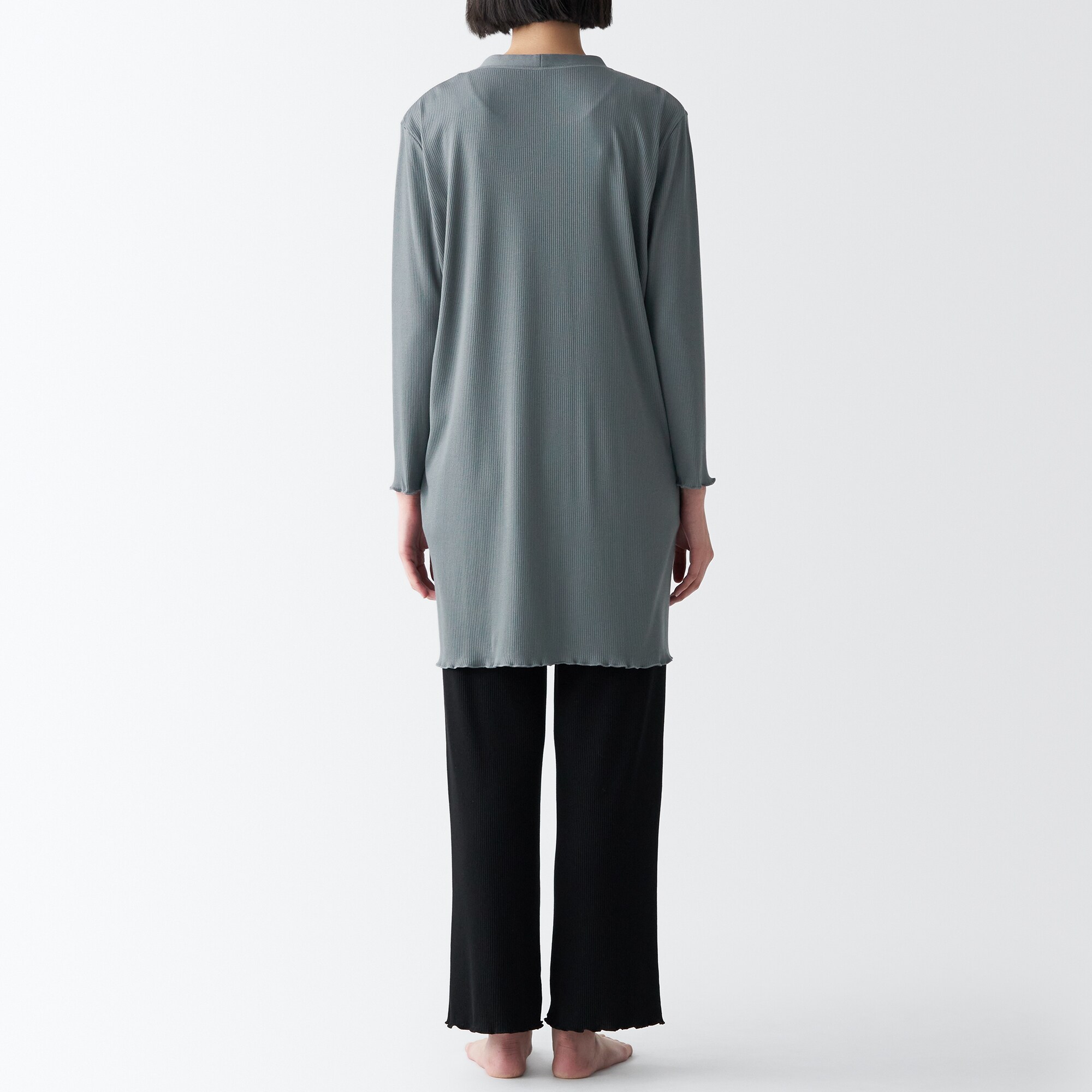 なめらかリブ　ロングカーディガン