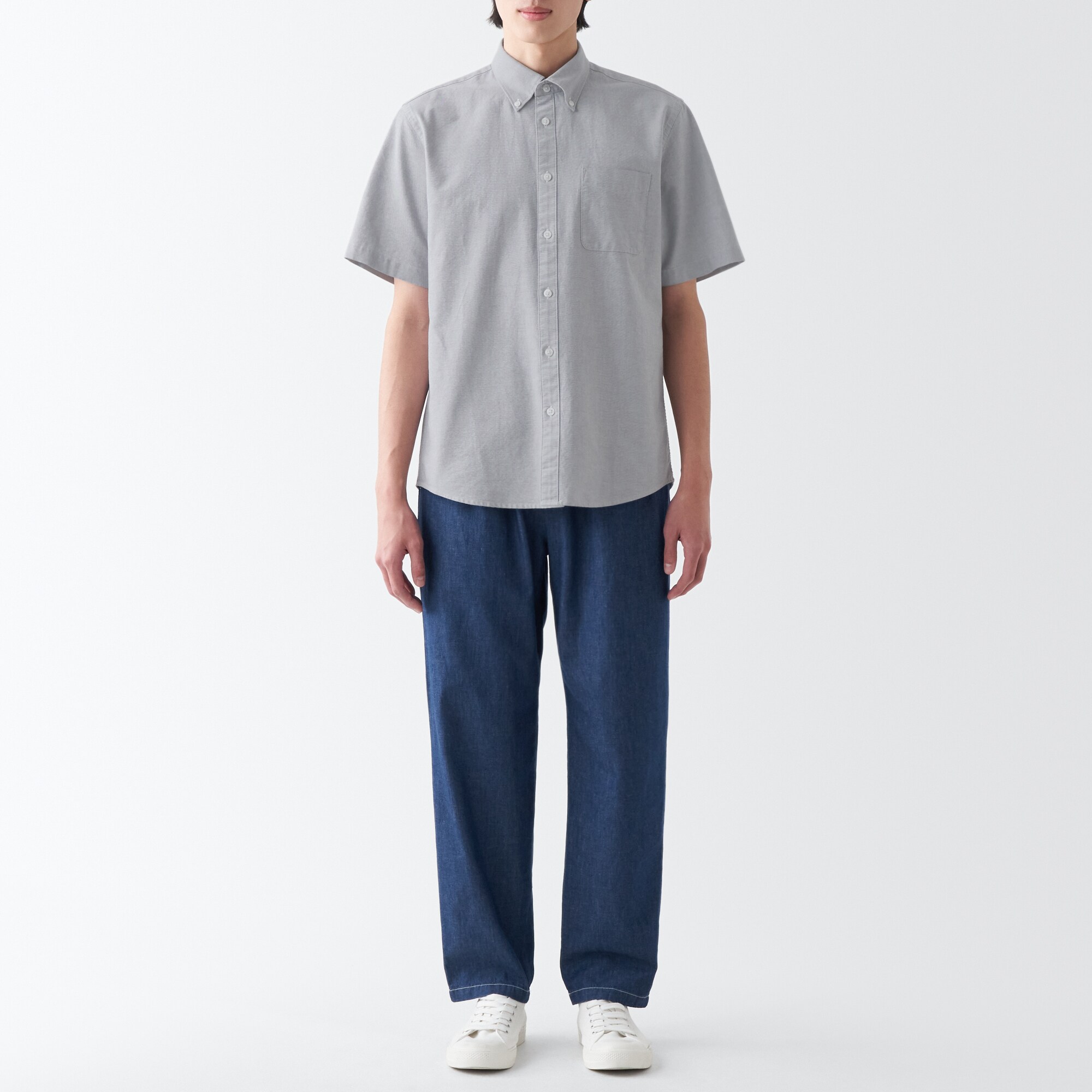 洗いざらしオックスボタンダウン半袖シャツ