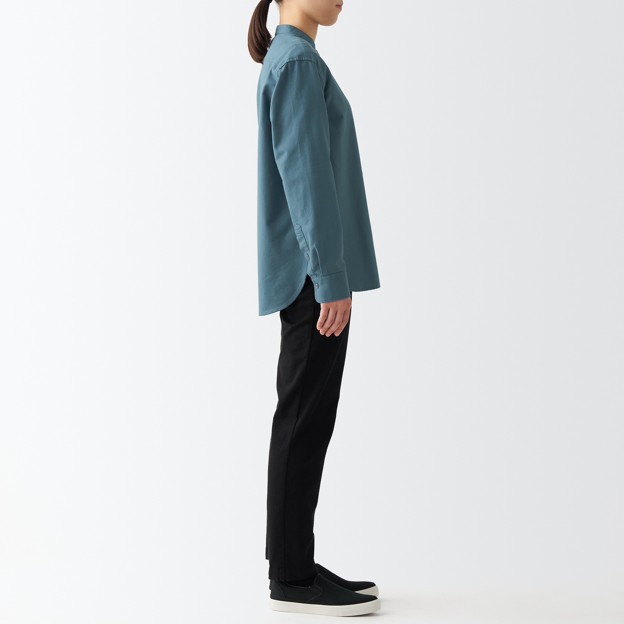 洗いざらしオックススタンドカラーシャツ