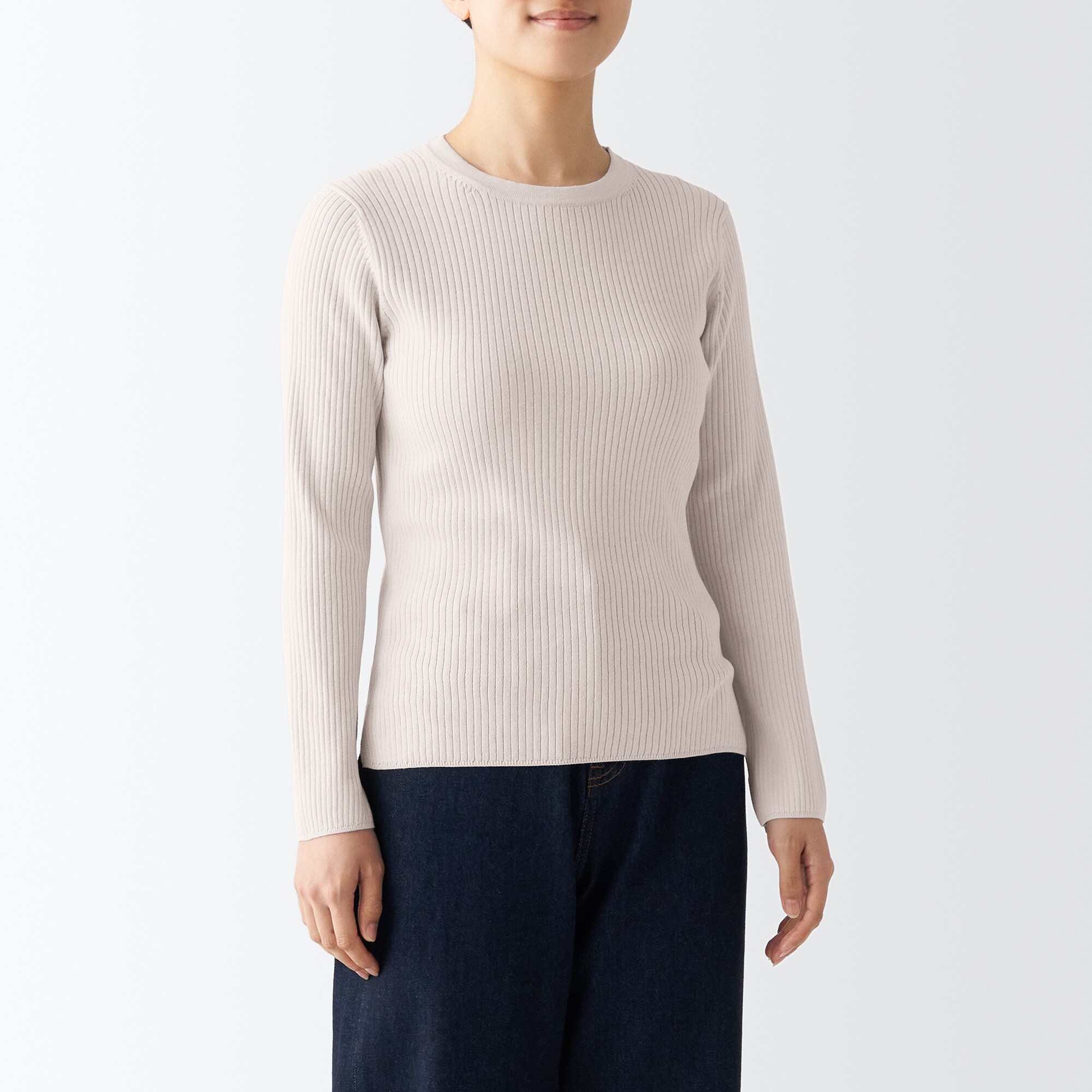 コットンシルクリブクルーネックセーター