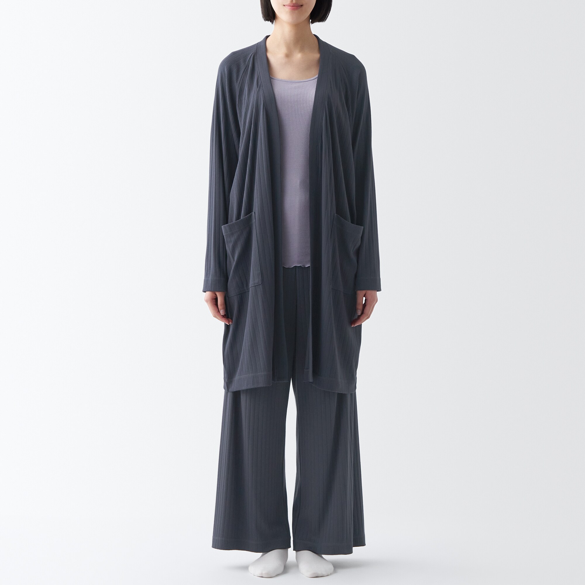 ワイドリブ　ロングカーディガン