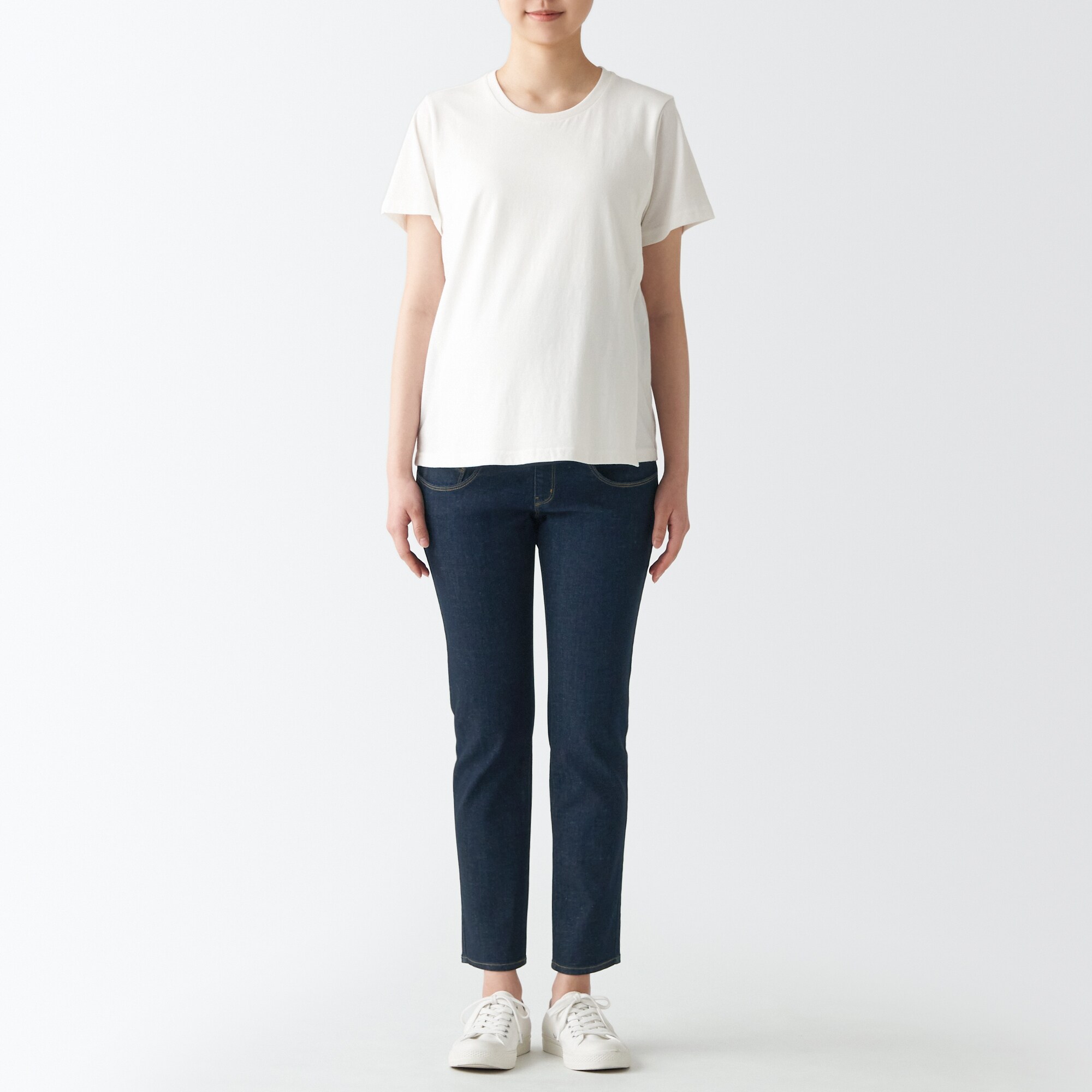 縦横ストレッチデニム産後もはけるスリムストレートパンツ