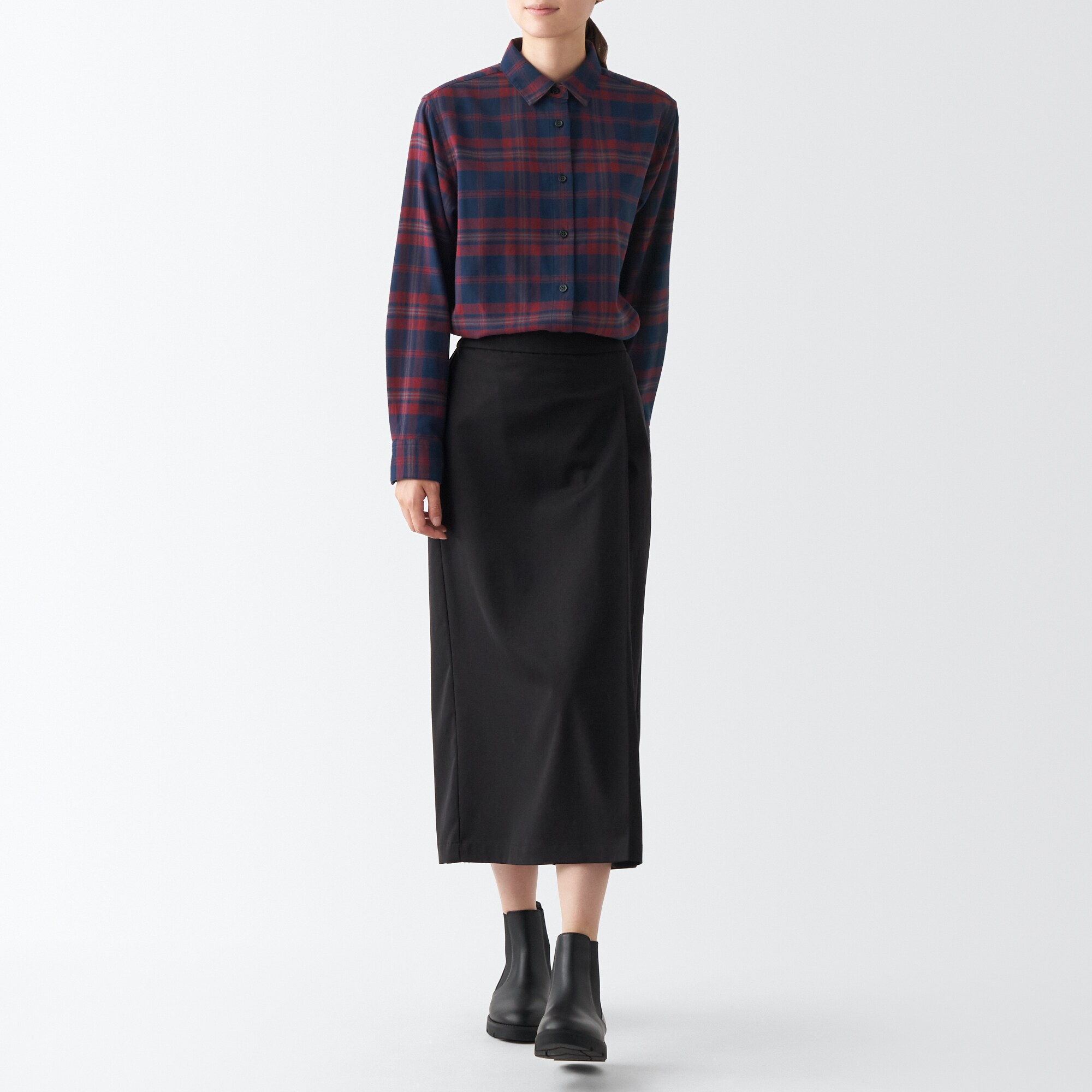 両面起毛フランネルレギュラーカラー長袖シャツ（婦人）