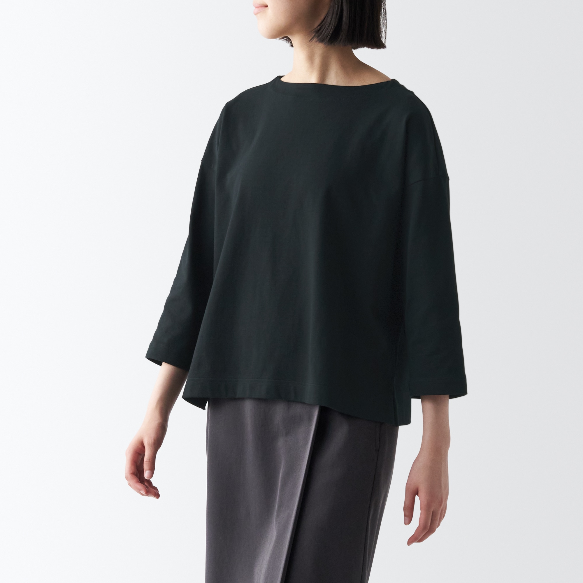 太番手ボートネック七分袖Ｔシャツ