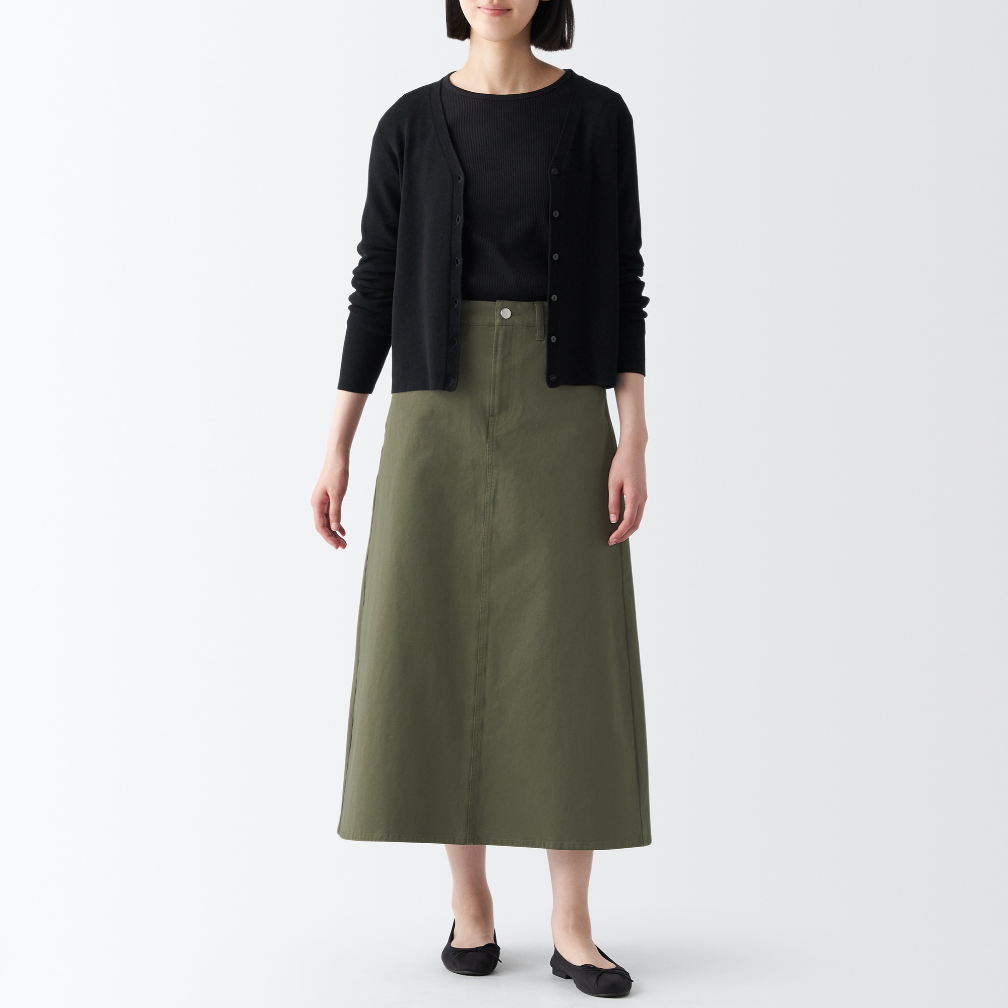 縦横ストレッチチノＡラインスカート