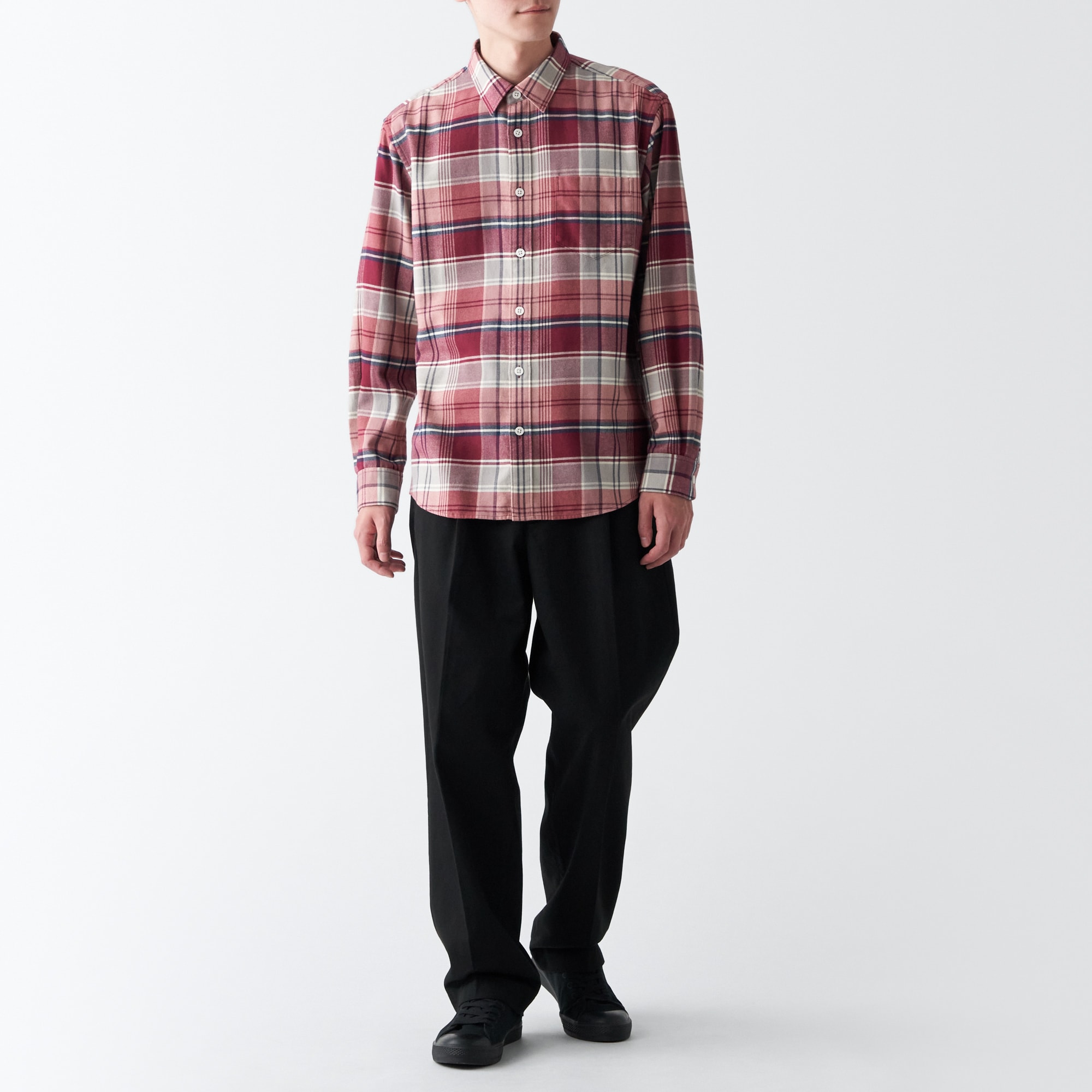 両面起毛フランネル長袖シャツ