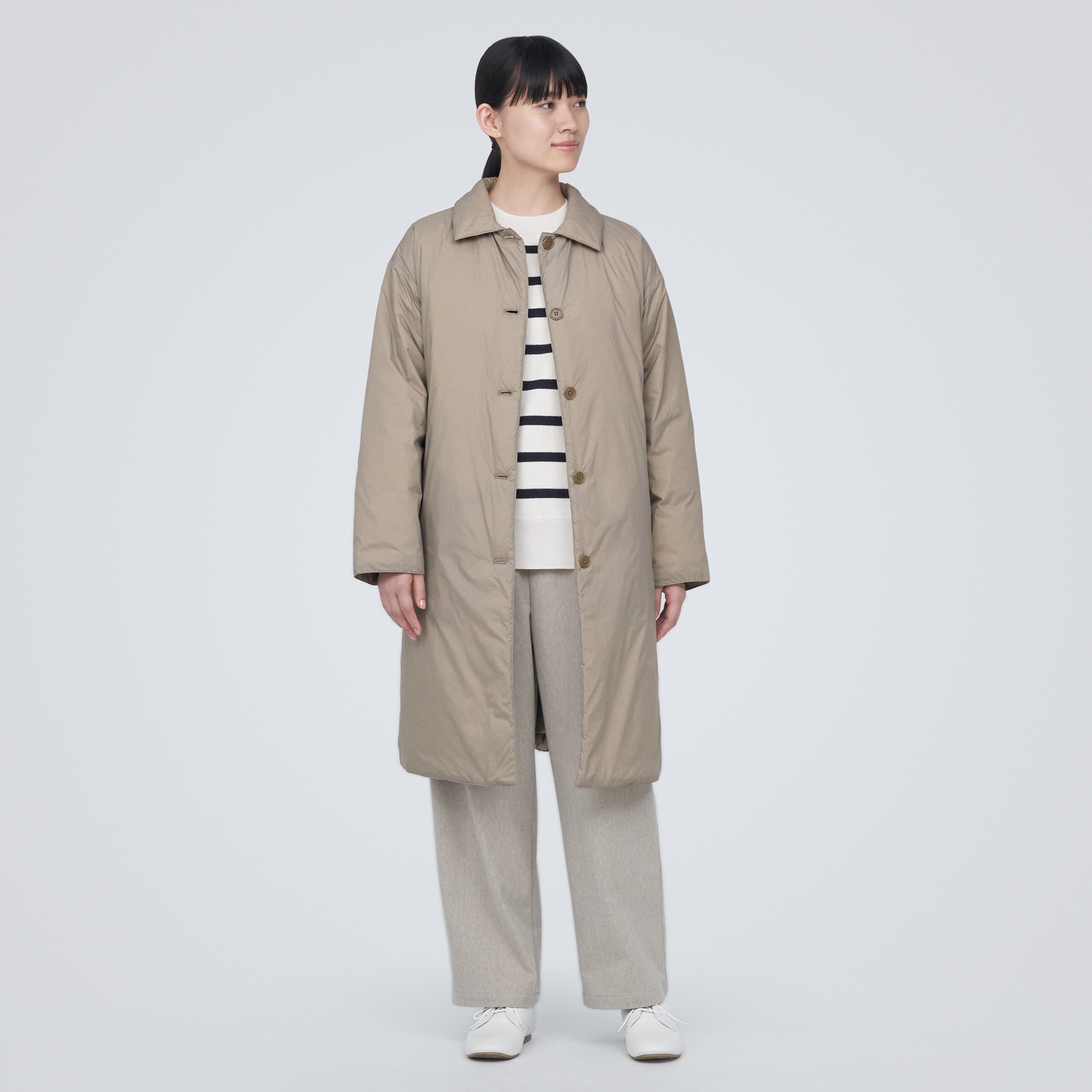 軽量ダウンステンカラーコート（帯電防止裏地）