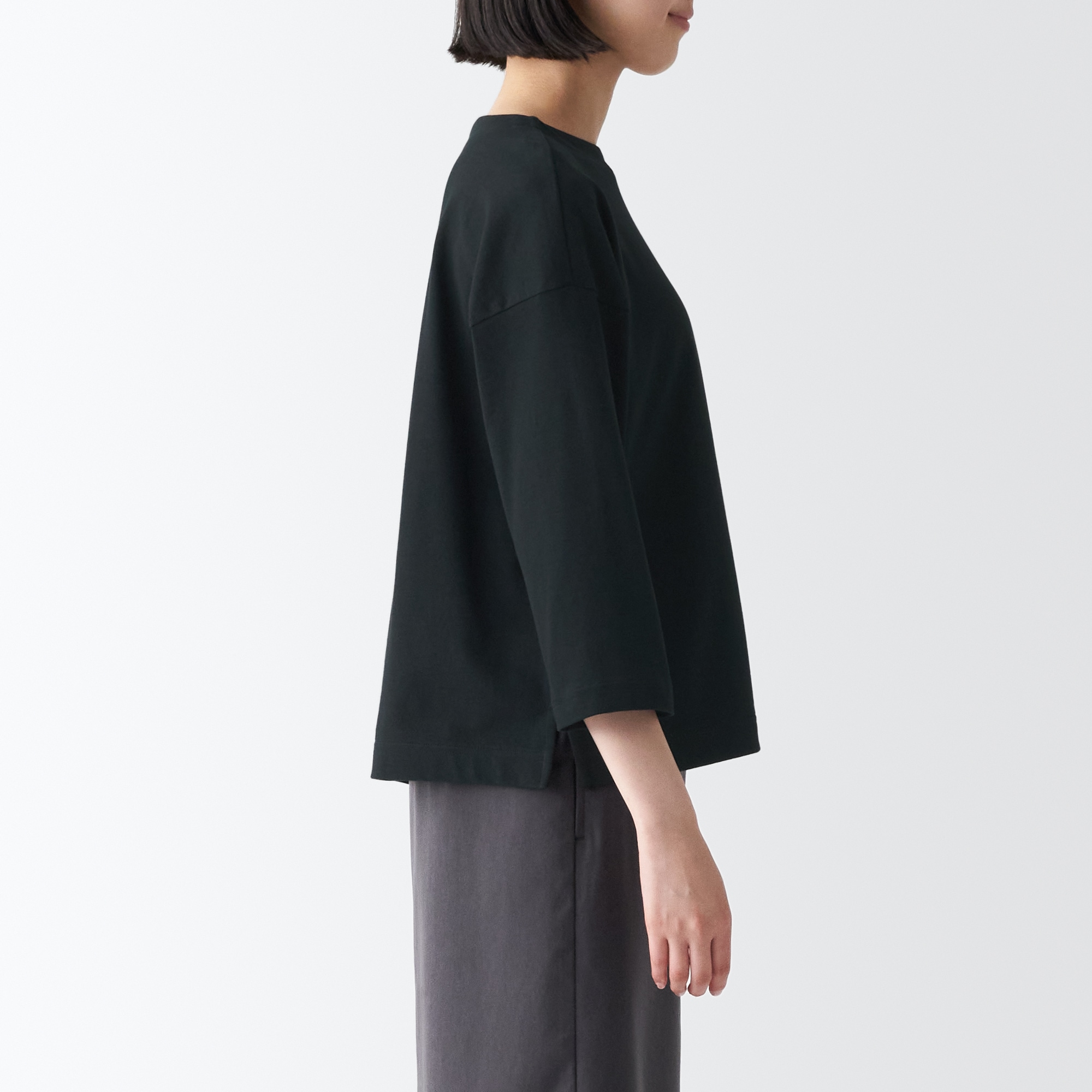 太番手ボートネック七分袖Ｔシャツ