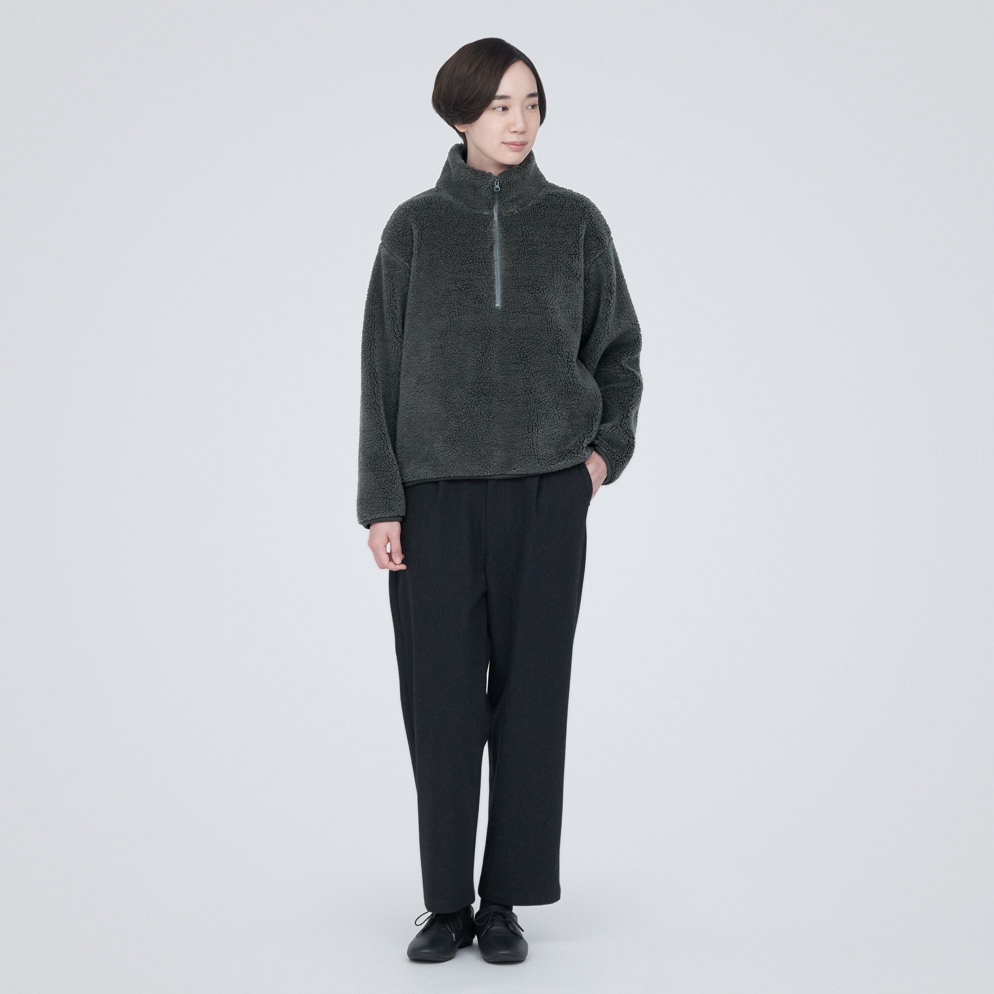 ボアフリースハーフジッププルオーバー