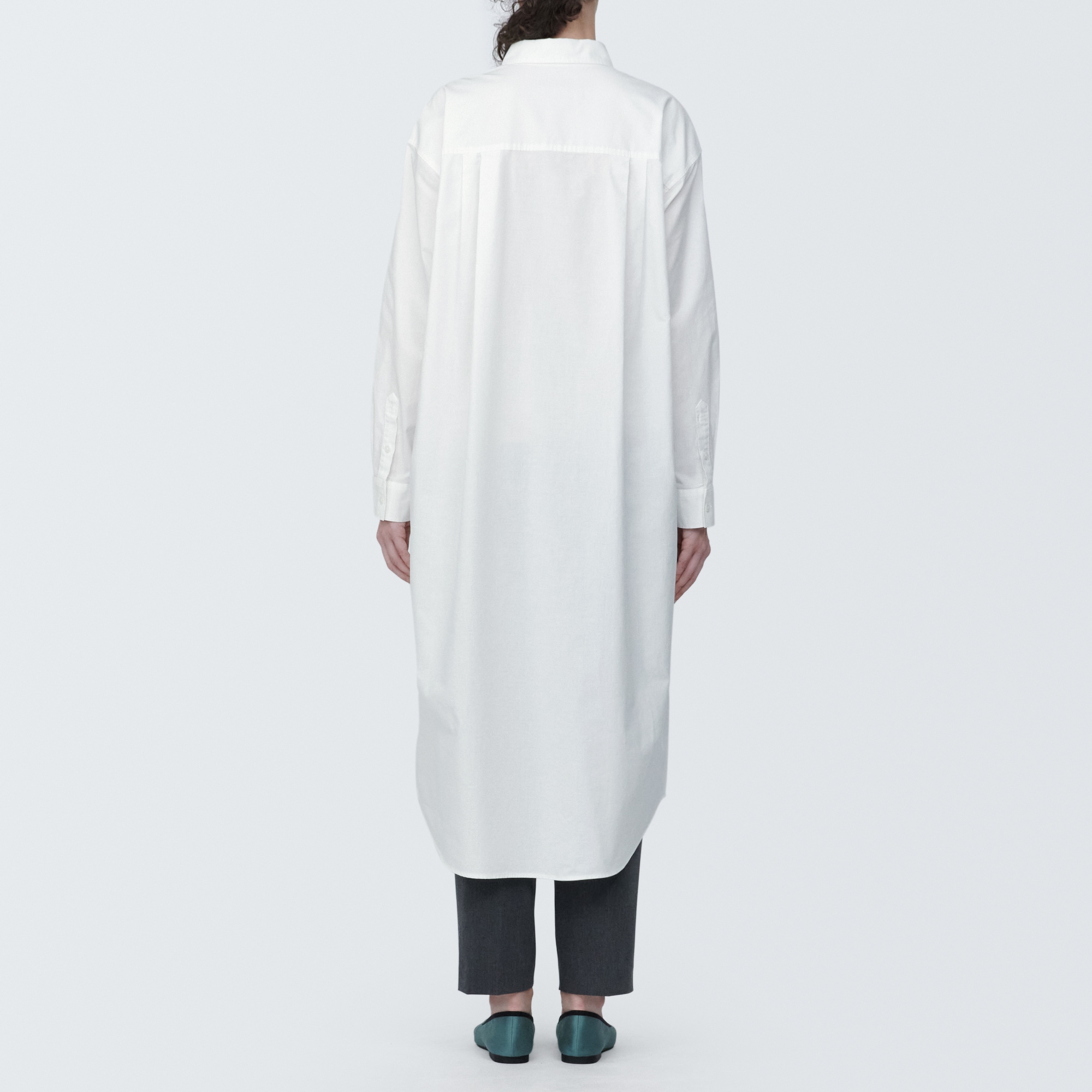 婦人　洗いざらし　ブロードレギュラーカラー長袖ワンピース