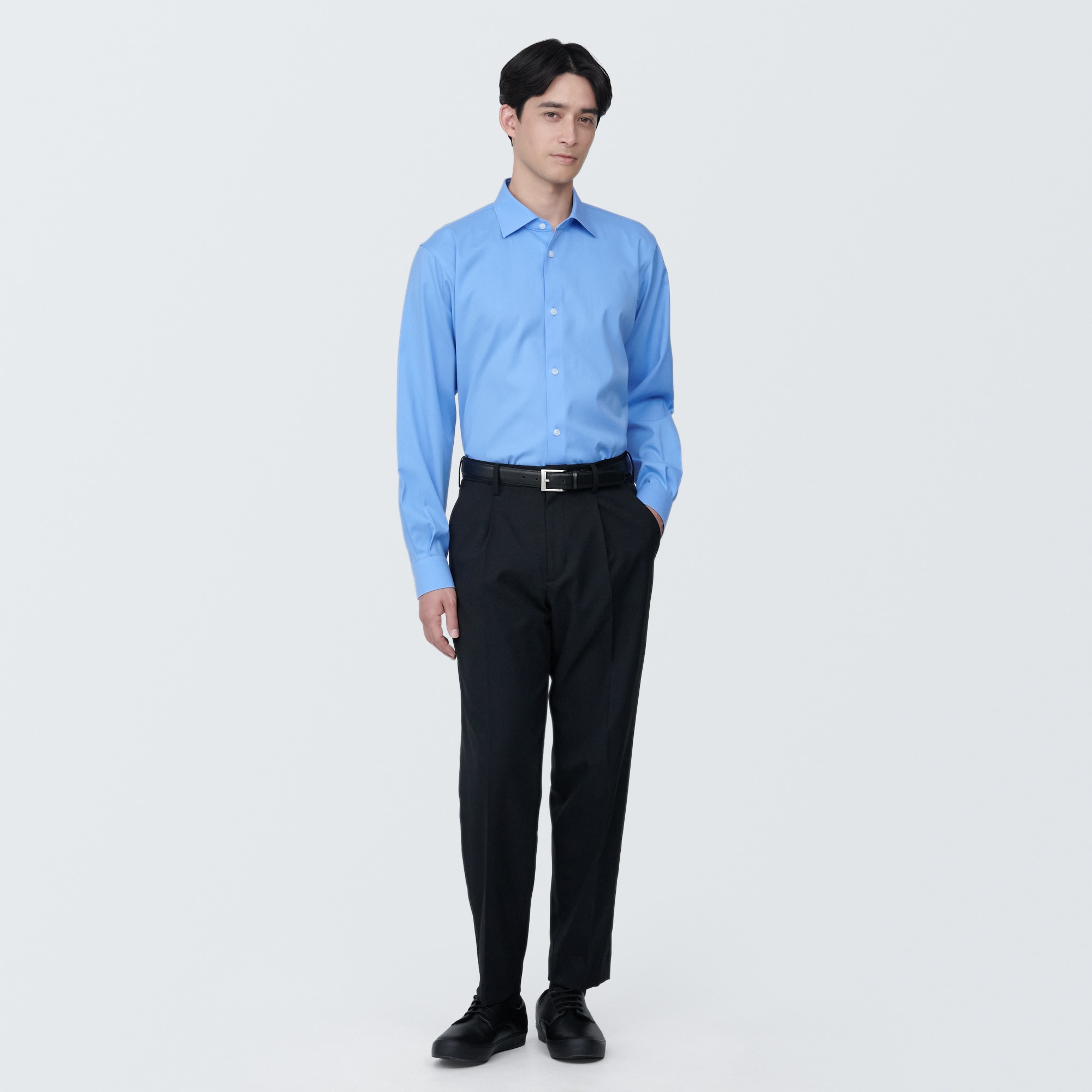 紳士　ノンアイロンセミワイドカラー長袖シャツ