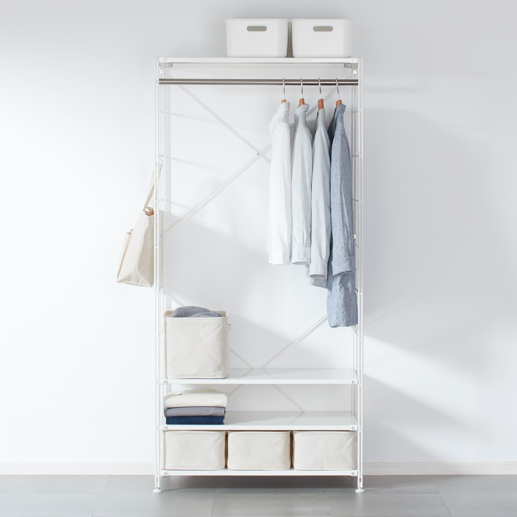 【数量限定】スチールユニットシェルフ　ワードローブセット　ライトグレー