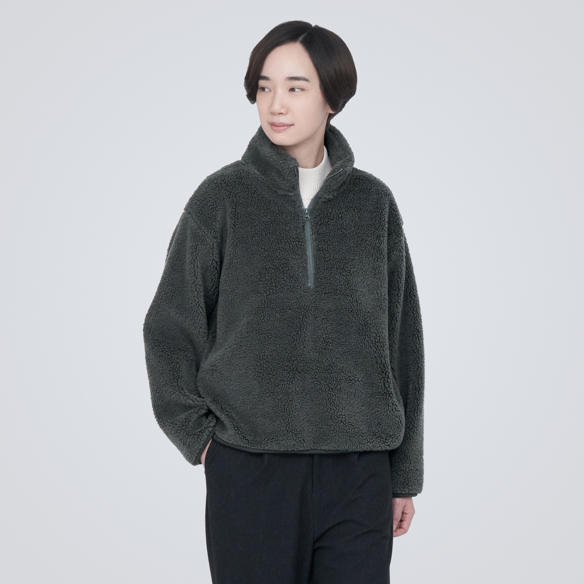 ボアフリースハーフジッププルオーバー