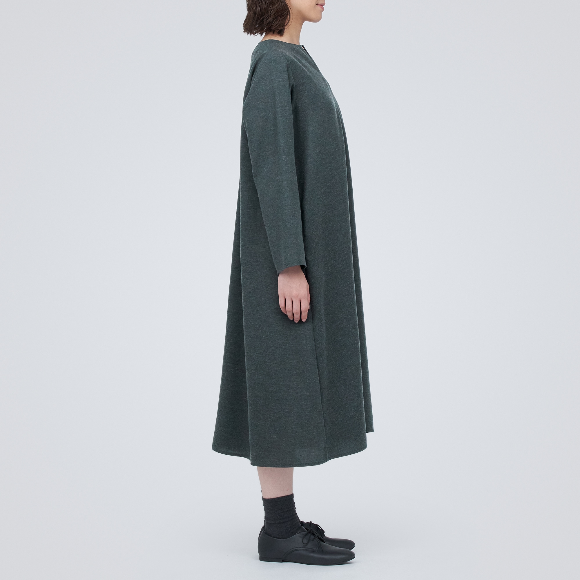 起毛キーネック長袖ワンピース