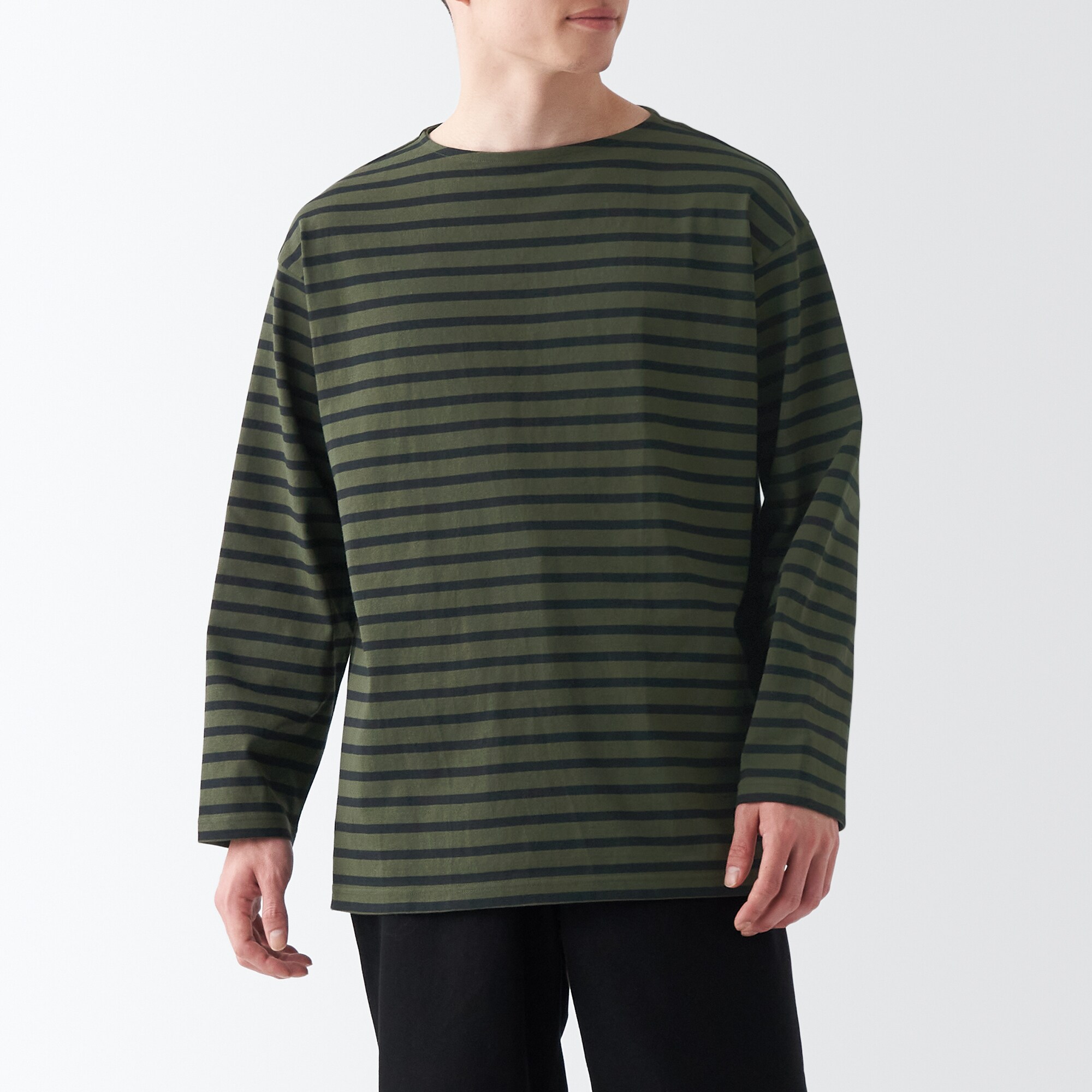 洗いざらし太番手ボートネック九分袖Ｔシャツ