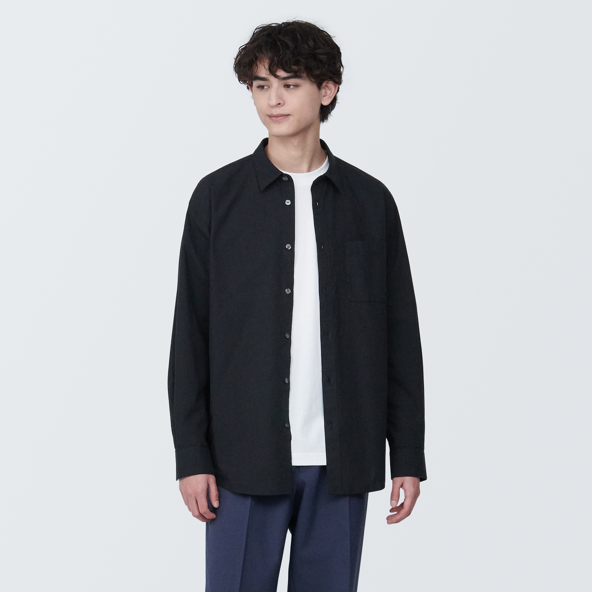 紳士　洗いざらしブロード長袖シャツ