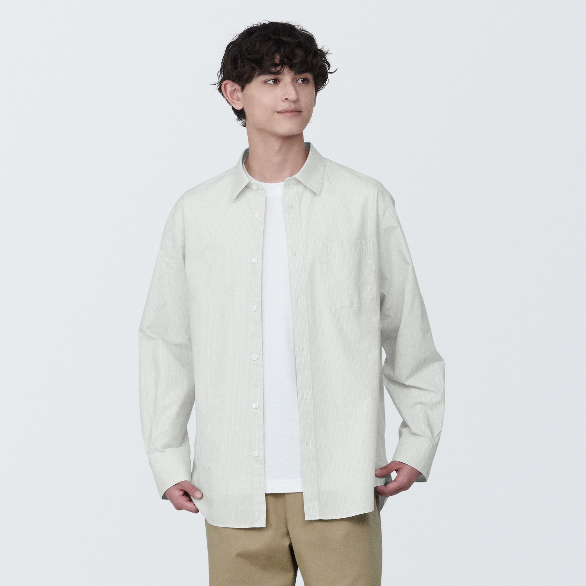 紳士　洗いざらしブロード長袖シャツ