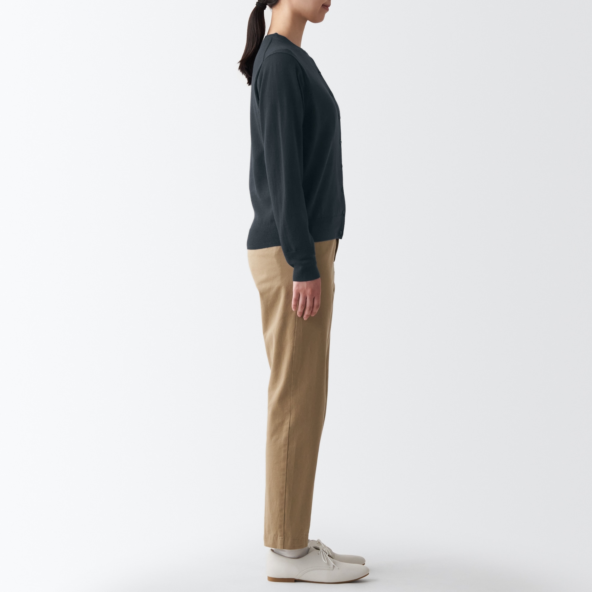 メリノウール洗えるクルーネックカーディガン