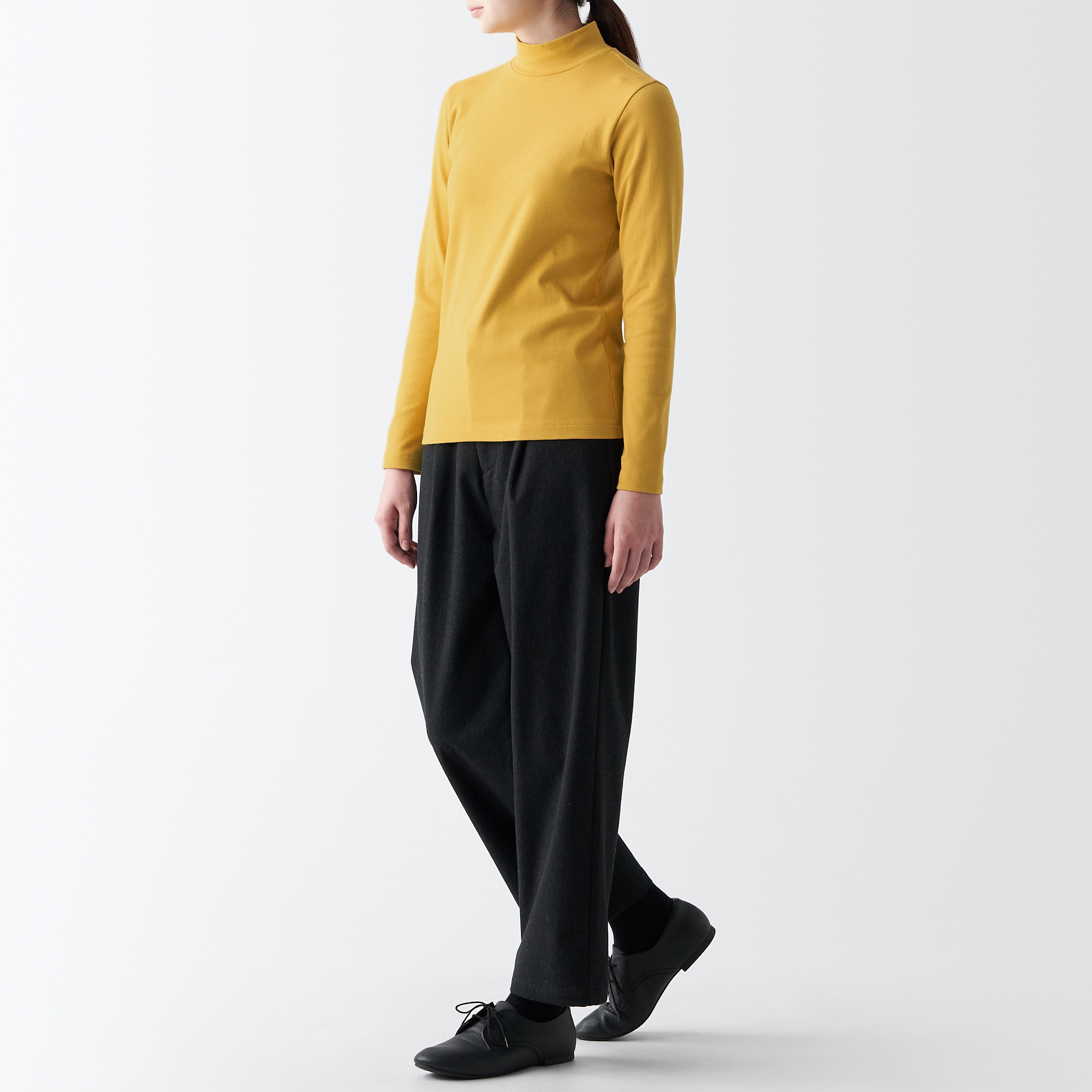 ストレッチフライス編みハイネック長袖Ｔシャツ