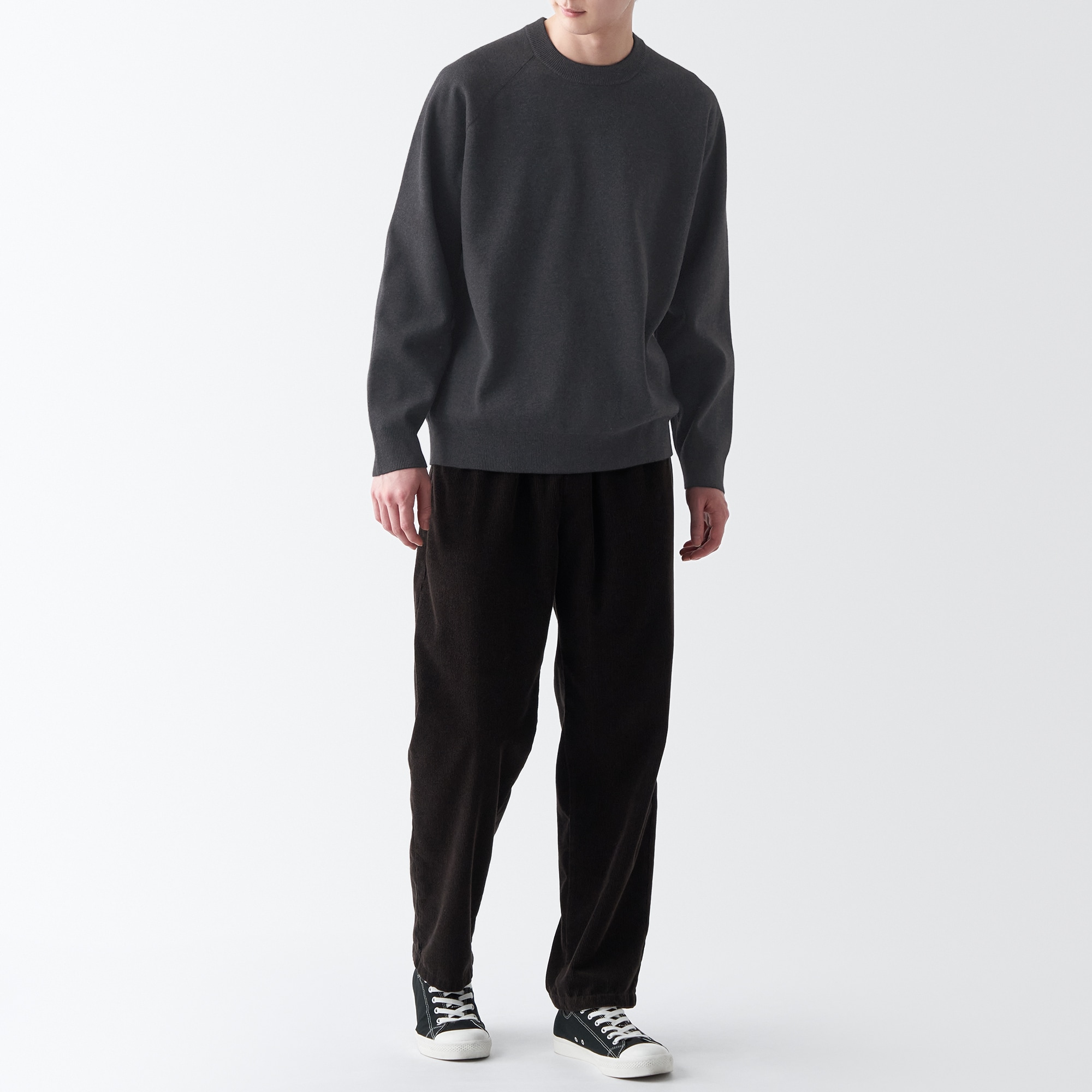 洗えるミラノリブ編みクルーネックワイドセーター（紳士）