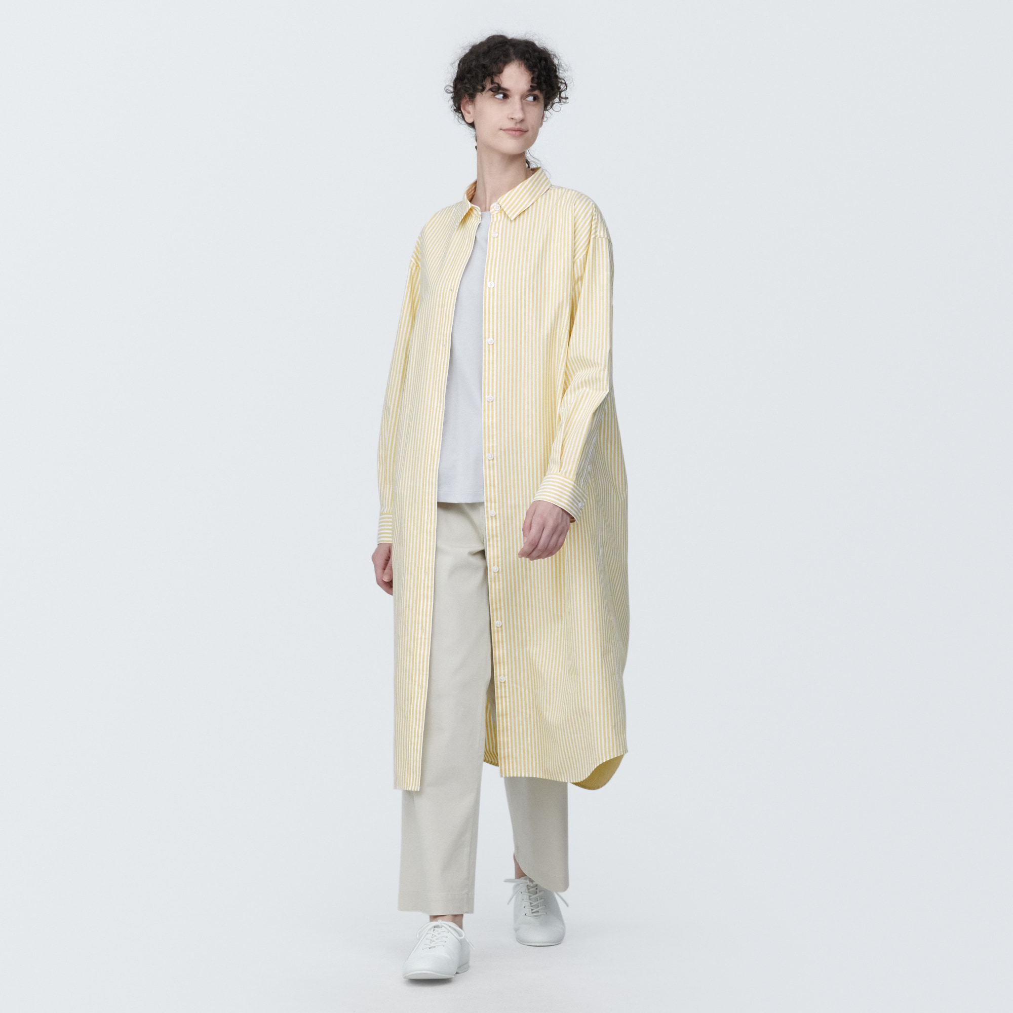 婦人　洗いざらし　ブロードレギュラーカラー長袖ワンピース