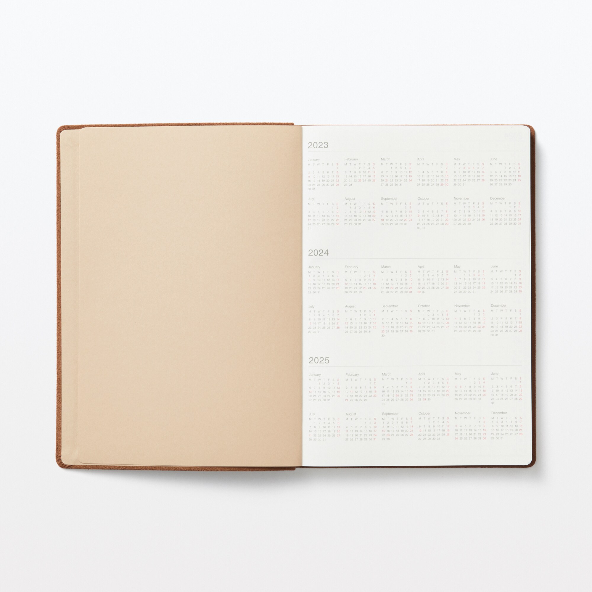 【Ａ５】スエード調月曜始まりマンスリーウィークリースケジュール帳・２０２３年１２月始まり