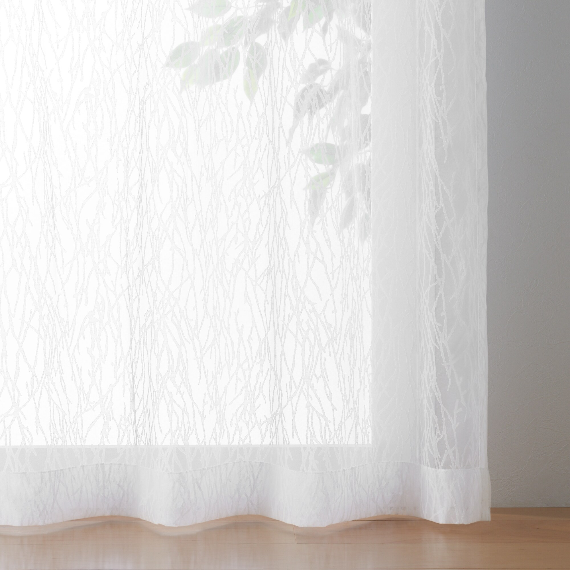 オパールプリント・サンゴプリーツカーテン／オフ白