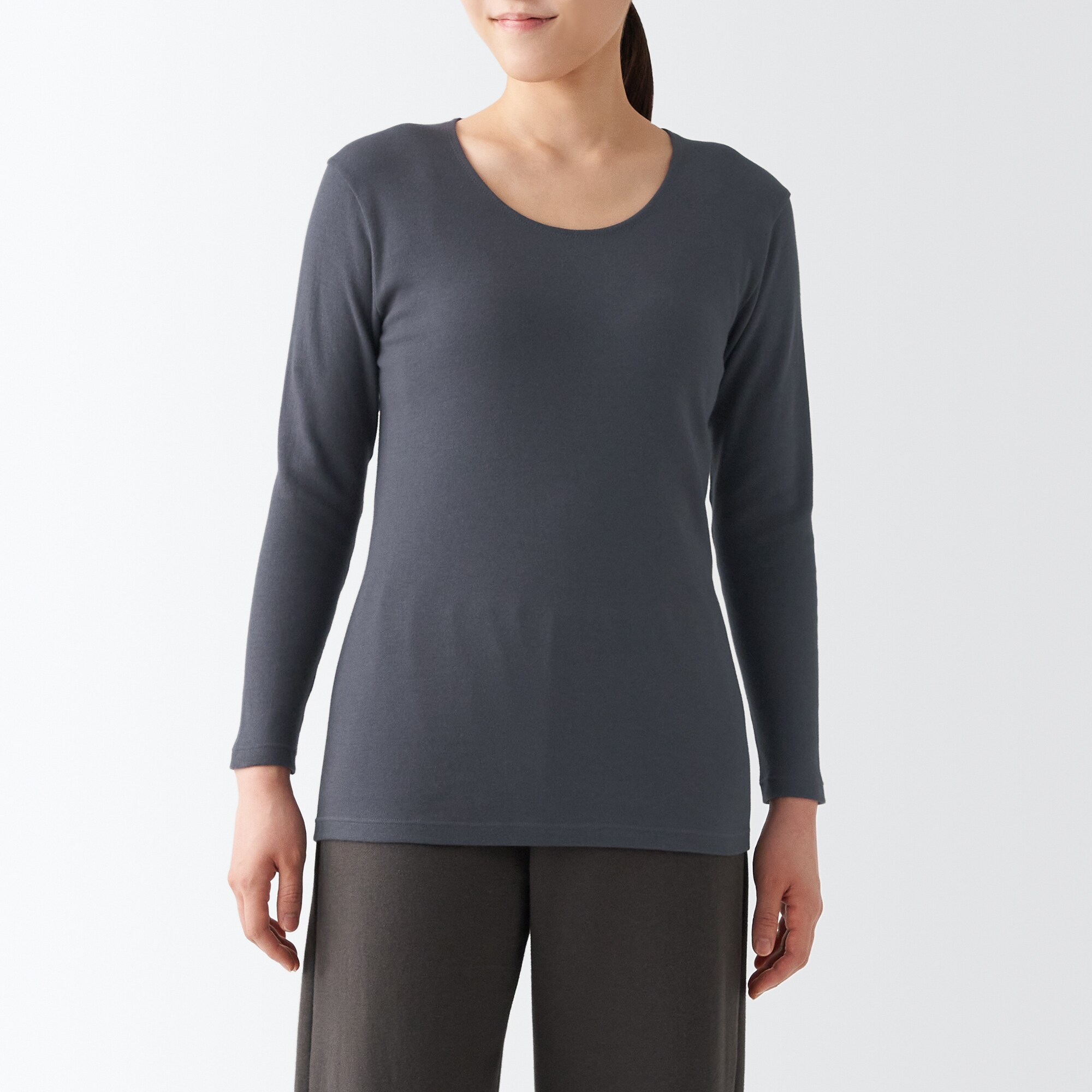 あったか綿　厚手　Ｕネック八分袖Ｔシャツ