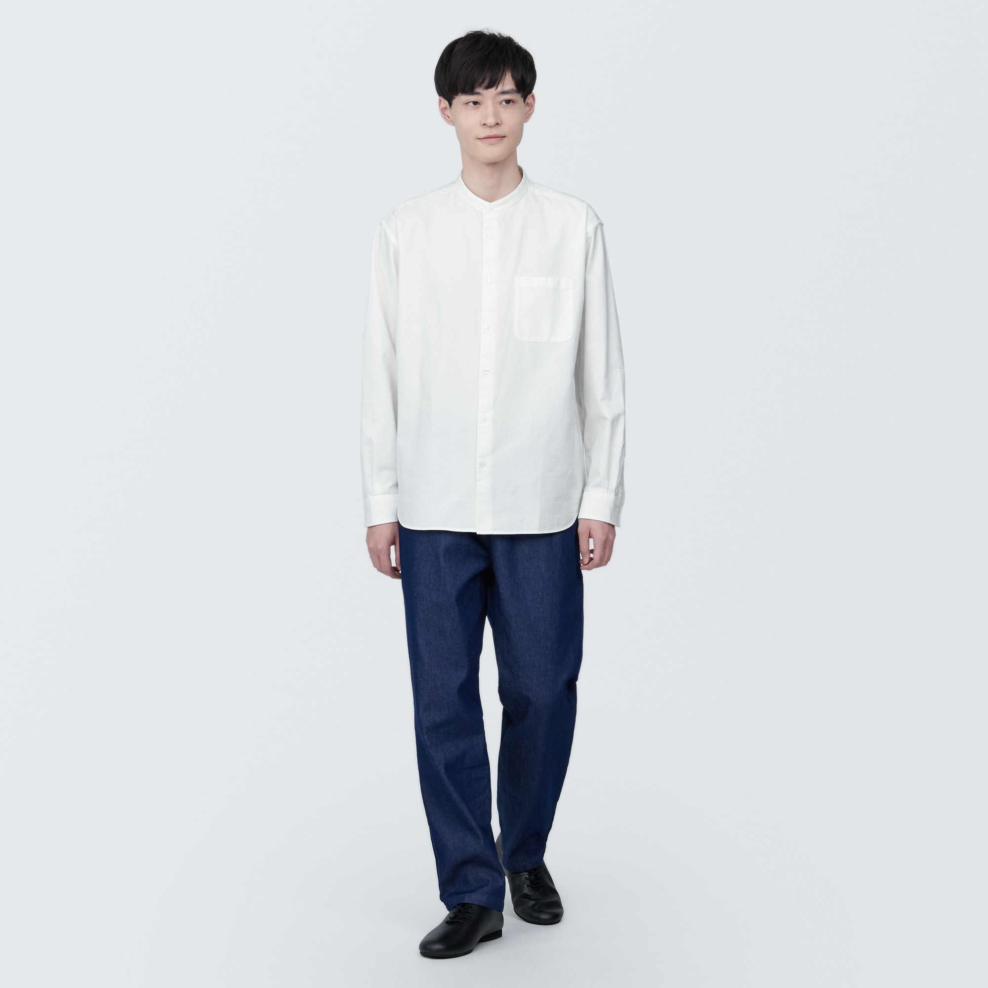 紳士　洗いざらしオックススタンドカラー長袖シャツ