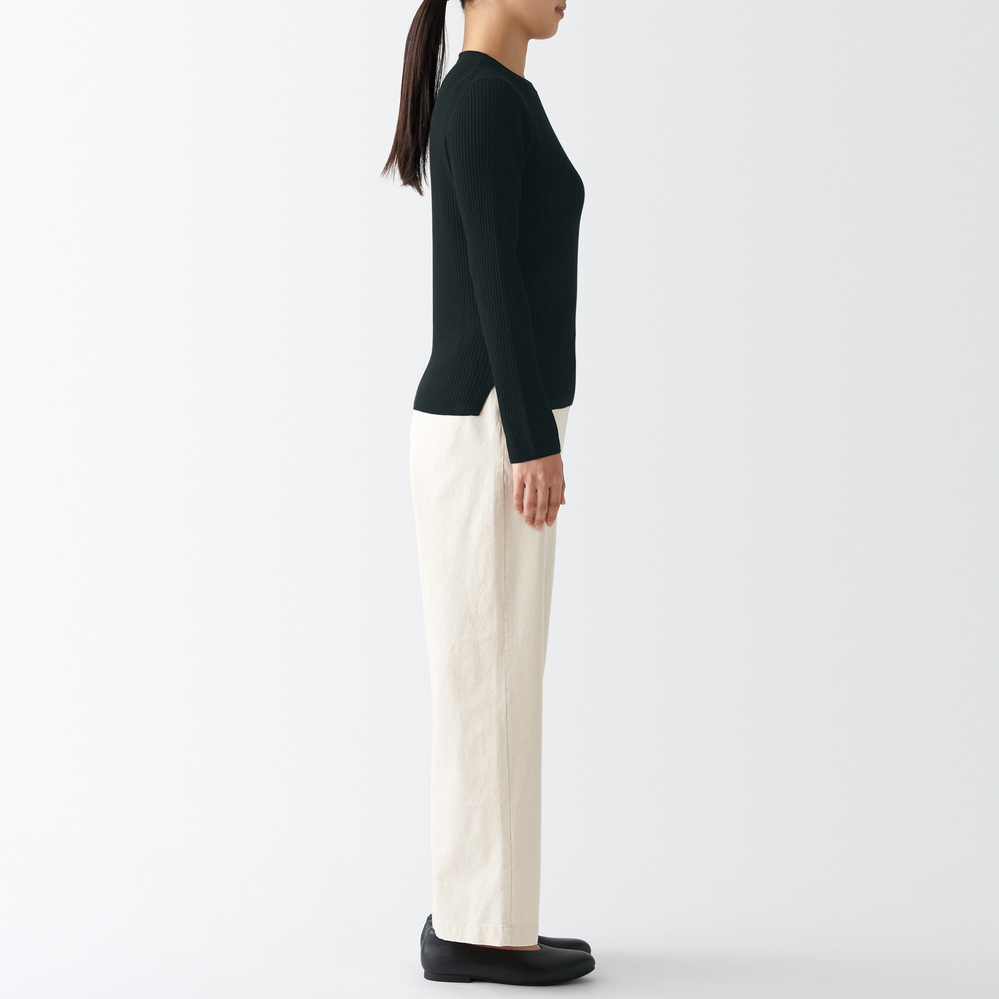 コットンシルクリブクルーネックセーター