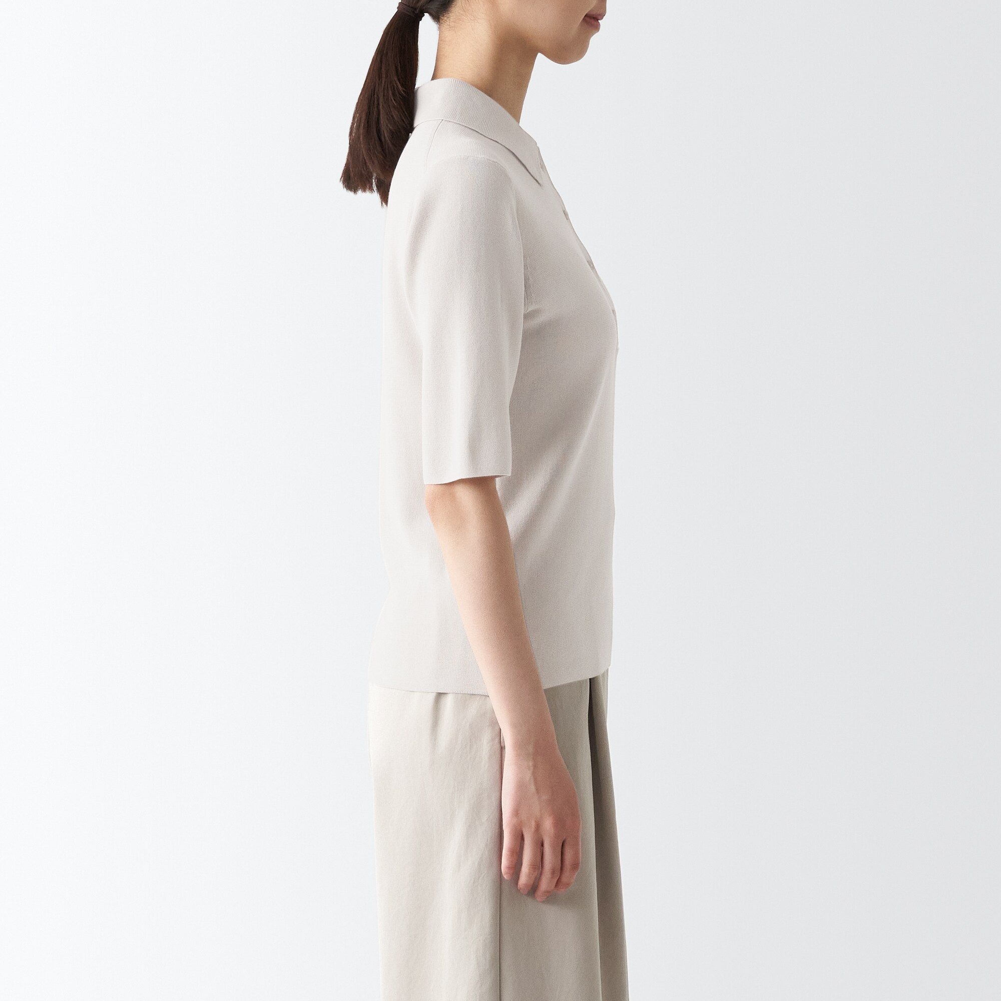 ＵＶカットリブ編み五分袖ポロセーター