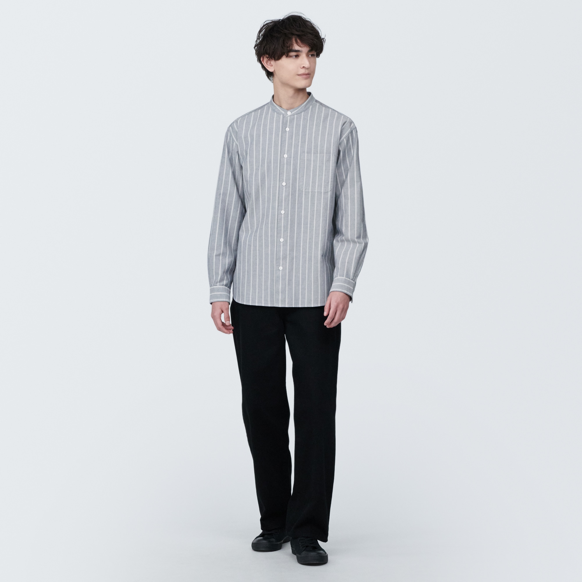 紳士　洗いざらしオックススタンドカラー長袖シャツ