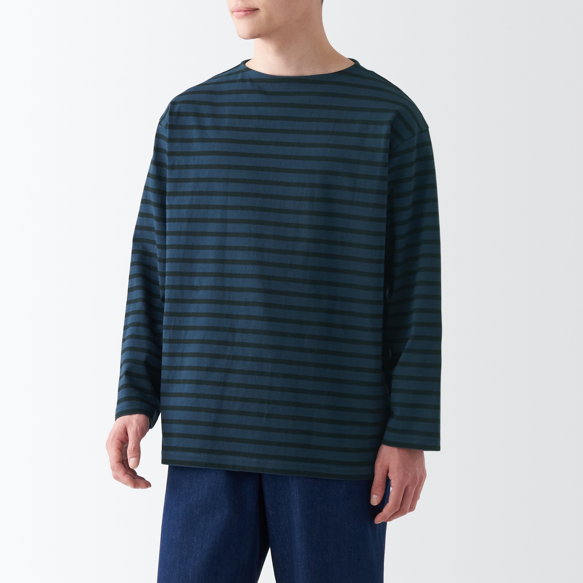 洗いざらし太番手ボートネック九分袖Ｔシャツ