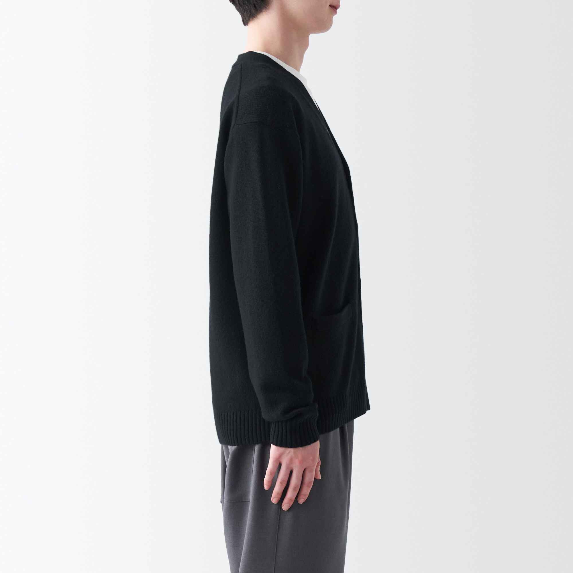 洗えるウールミドルゲージＶネックカーディガン