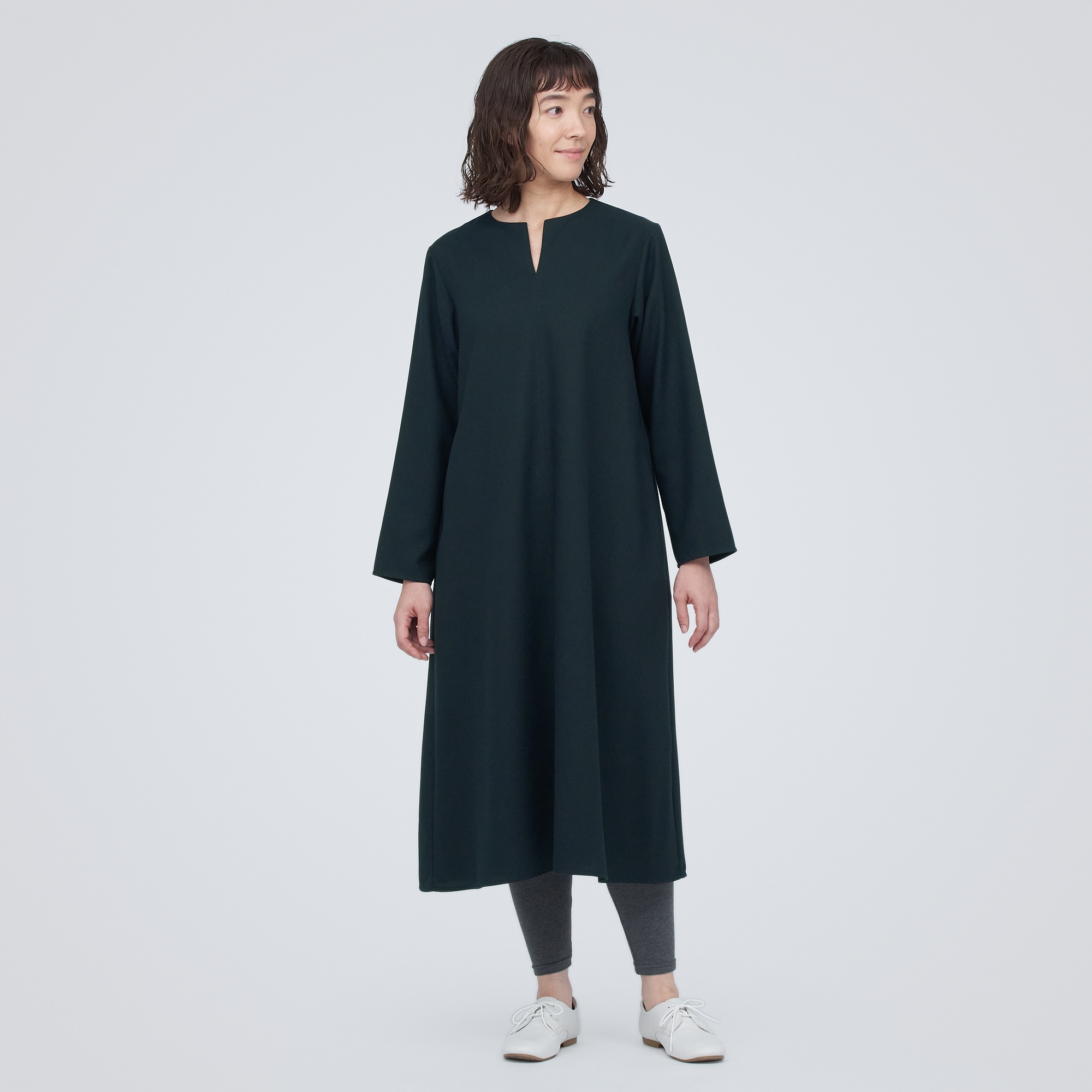 起毛キーネック長袖ワンピース