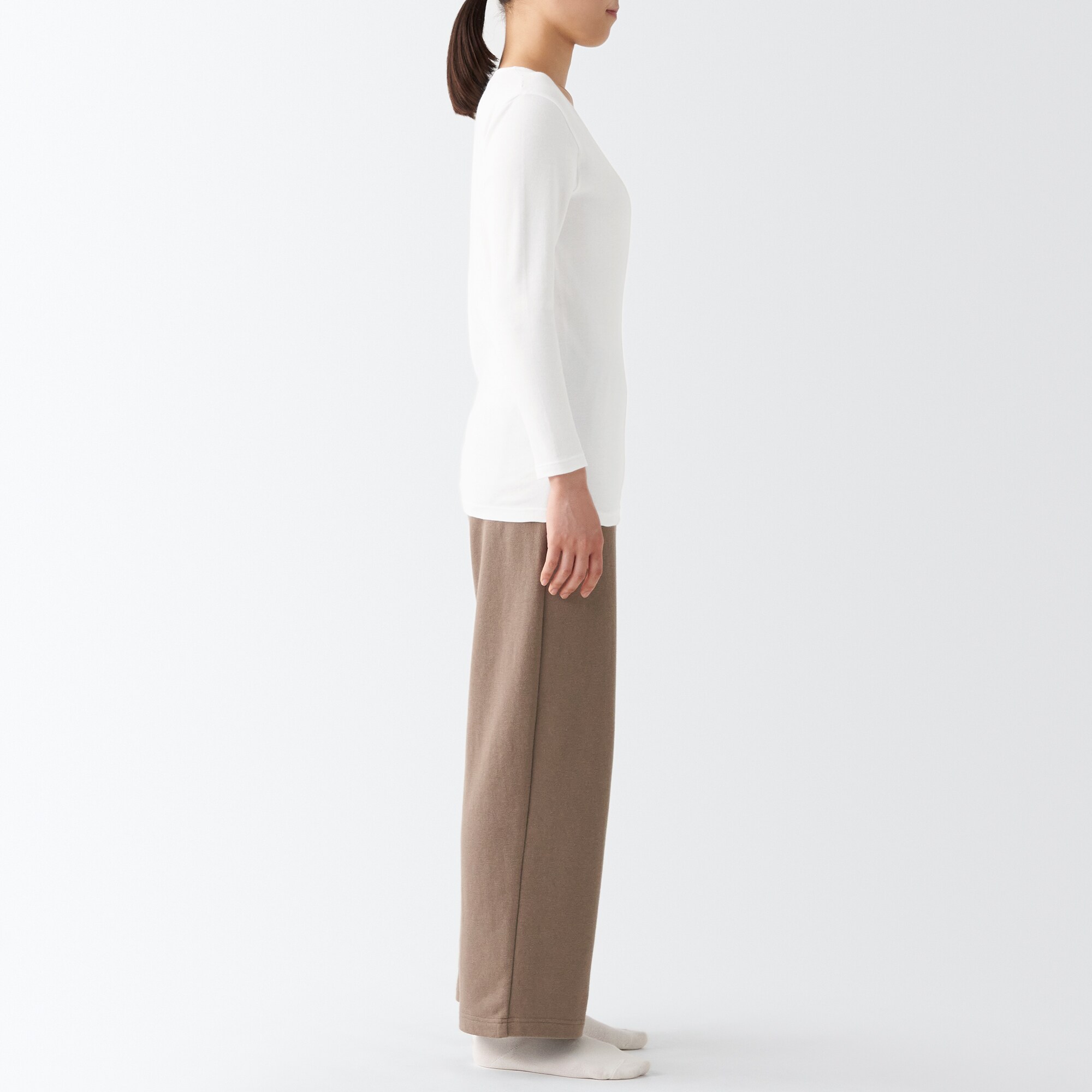 あったか綿　厚手　Ｕネック八分袖Ｔシャツ