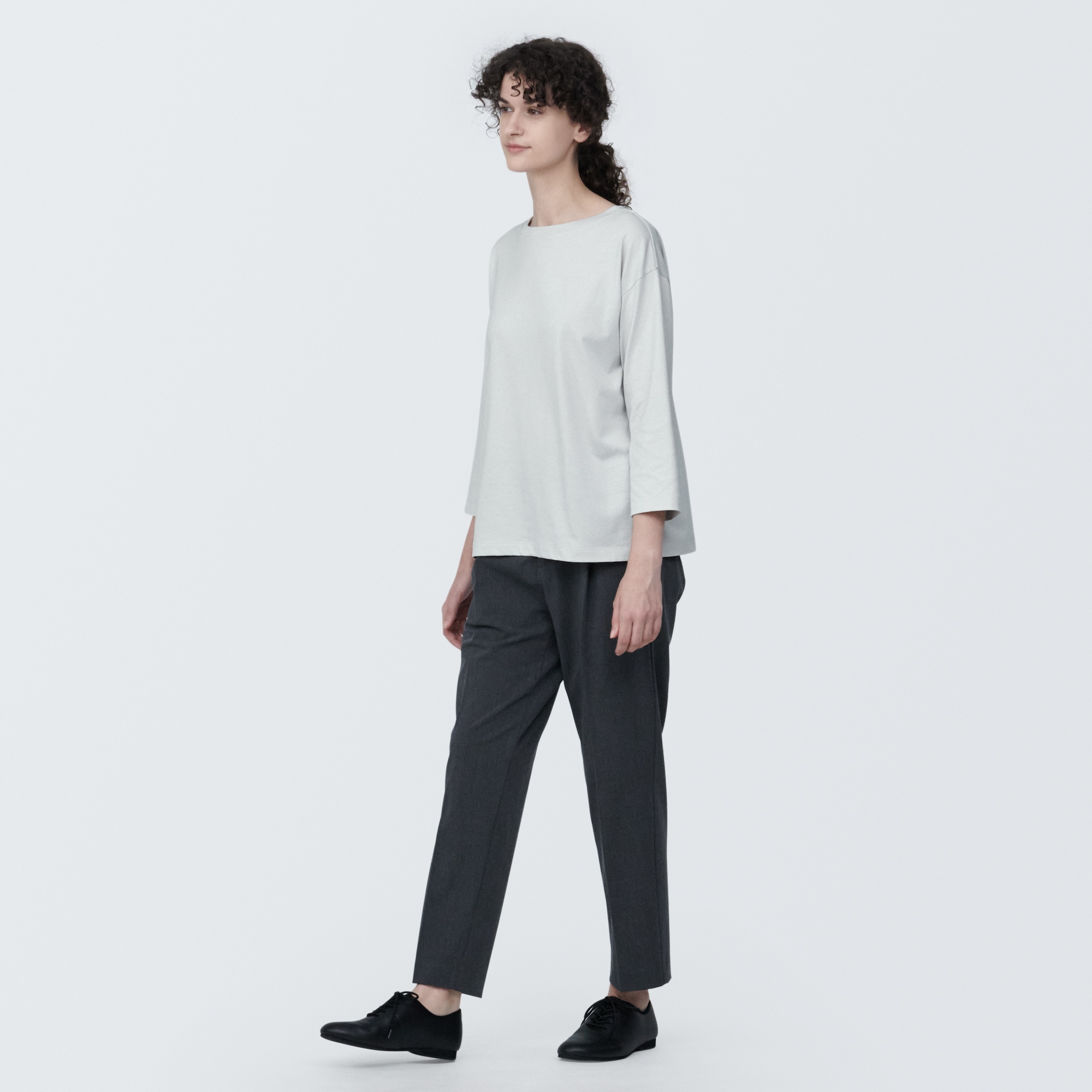 婦人　天竺編みボートネック七分袖Ｔシャツ