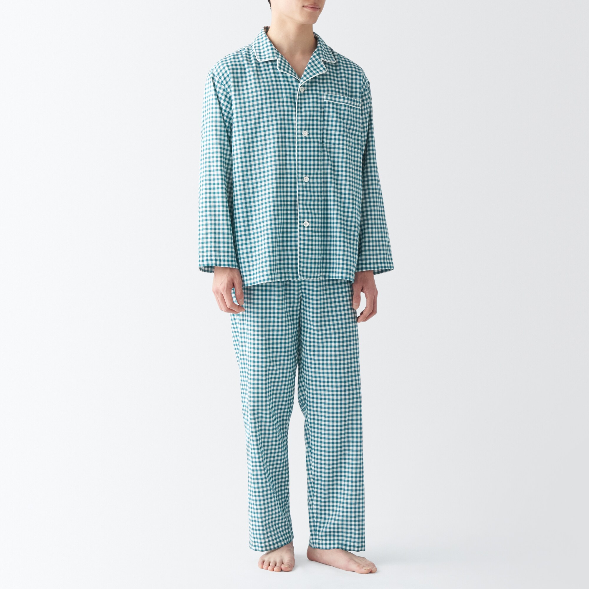 紳士　脇に縫い目のない　二重ガーゼパジャマ