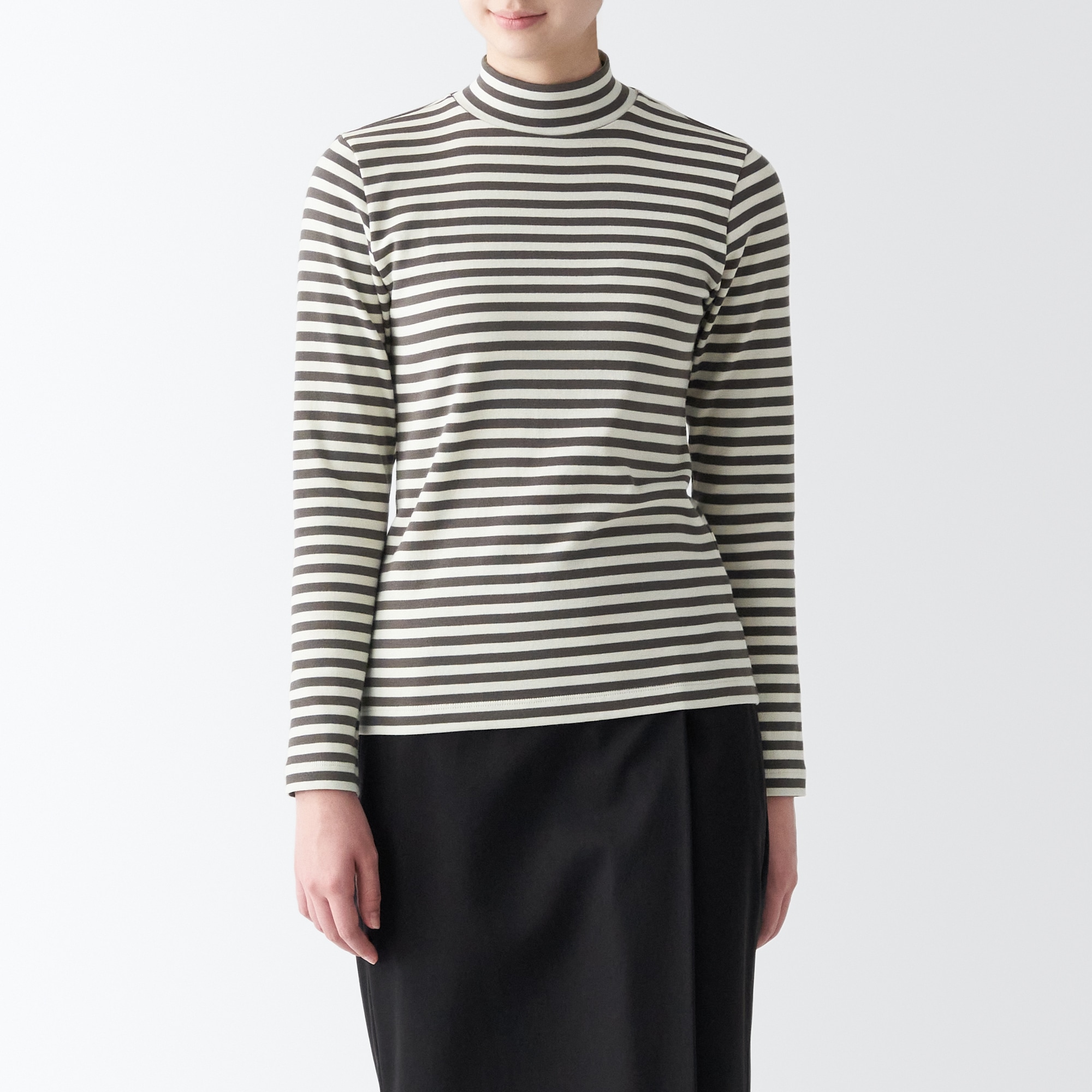 ストレッチフライス編みハイネック長袖Ｔシャツ